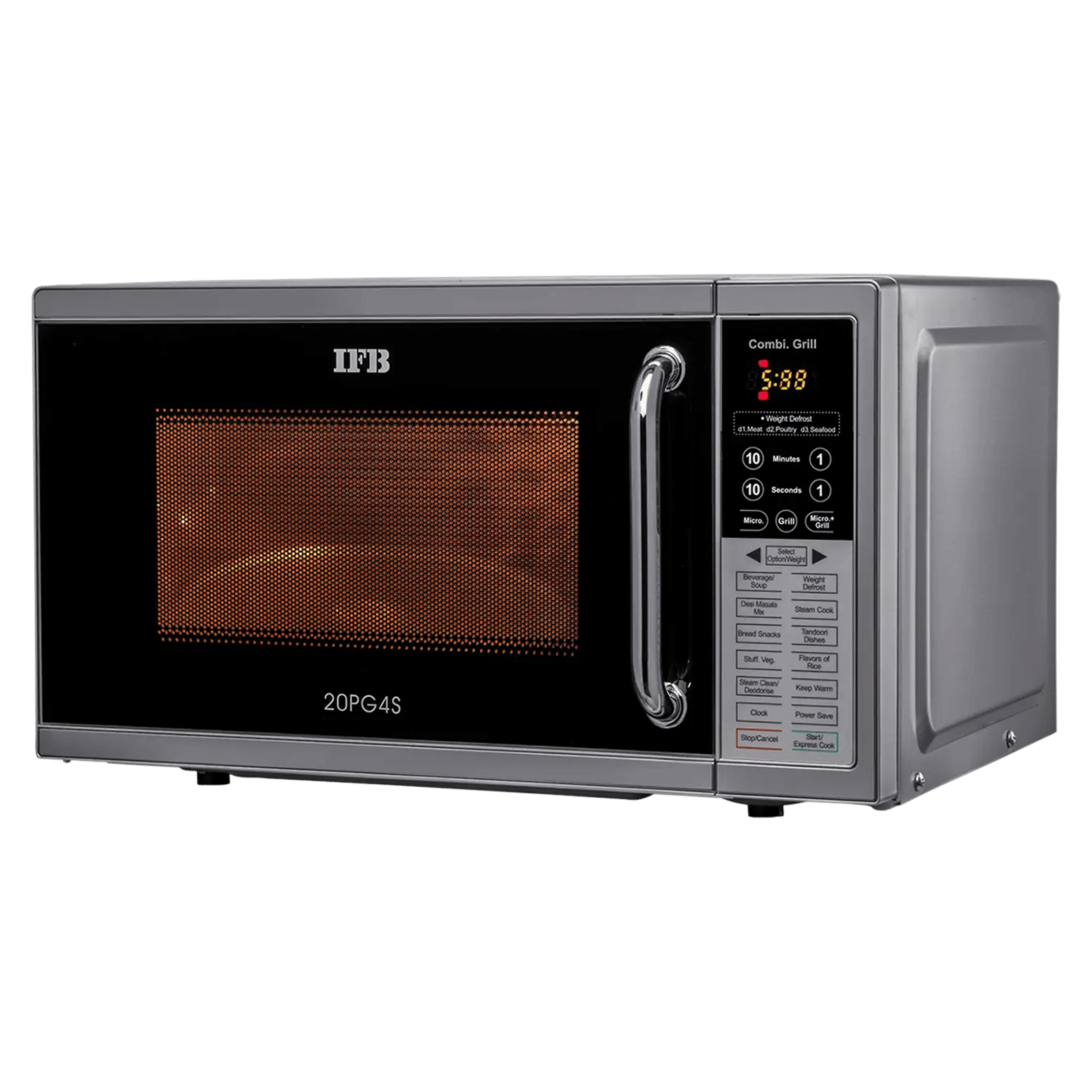 IFB 20L Grill Microwave Oven with 61 Autocook Menus (20PG4S, Metallic Silver)_9
