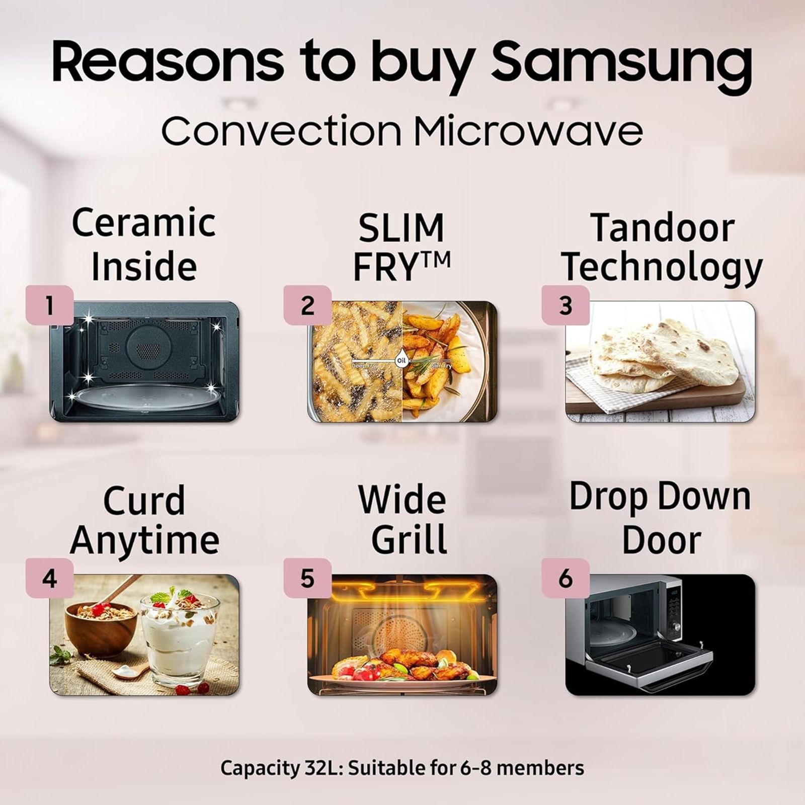 SAMSUNG 32L Convection Microwave with SLIM FRY Technology (MC32A7035CT/TL, Transparent)_10