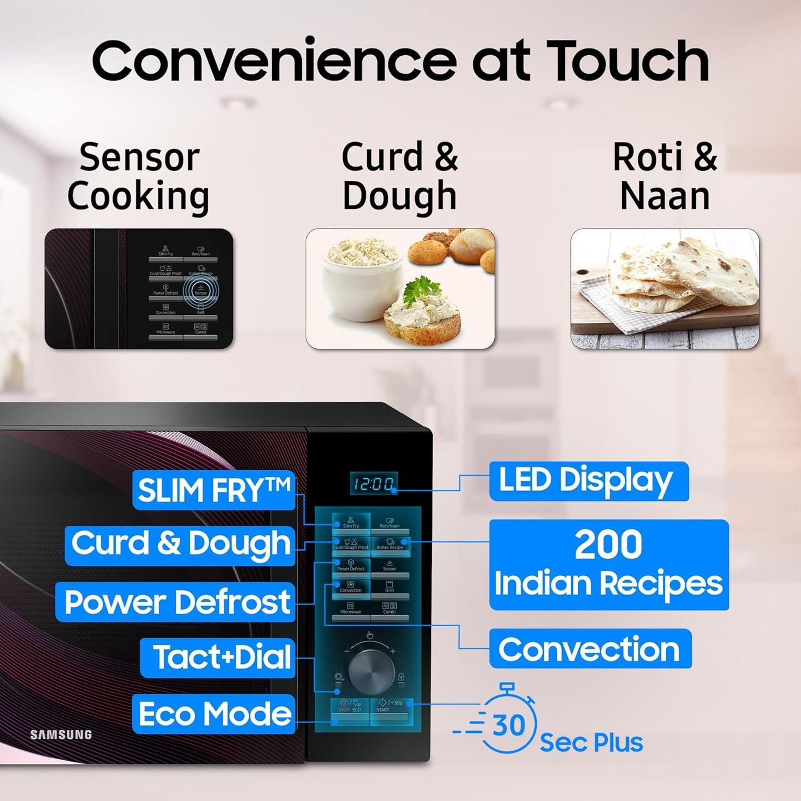 SAMSUNG 28L Convention Oven with SLIM FRY Technology (MC28A5145VR/TL, Black Rhythmic Twirl)_13