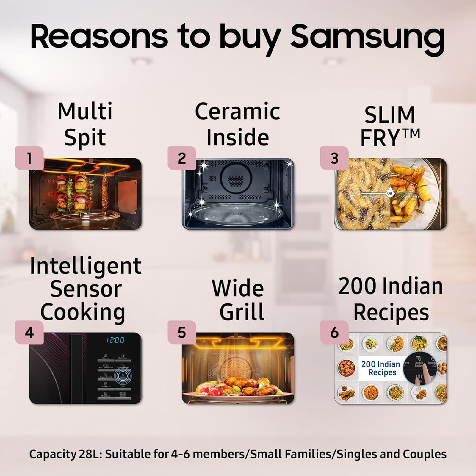 SAMSUNG 28L Convention Oven with SLIM FRY Technology (MC28A5145VR/TL, Black Rhythmic Twirl)_16