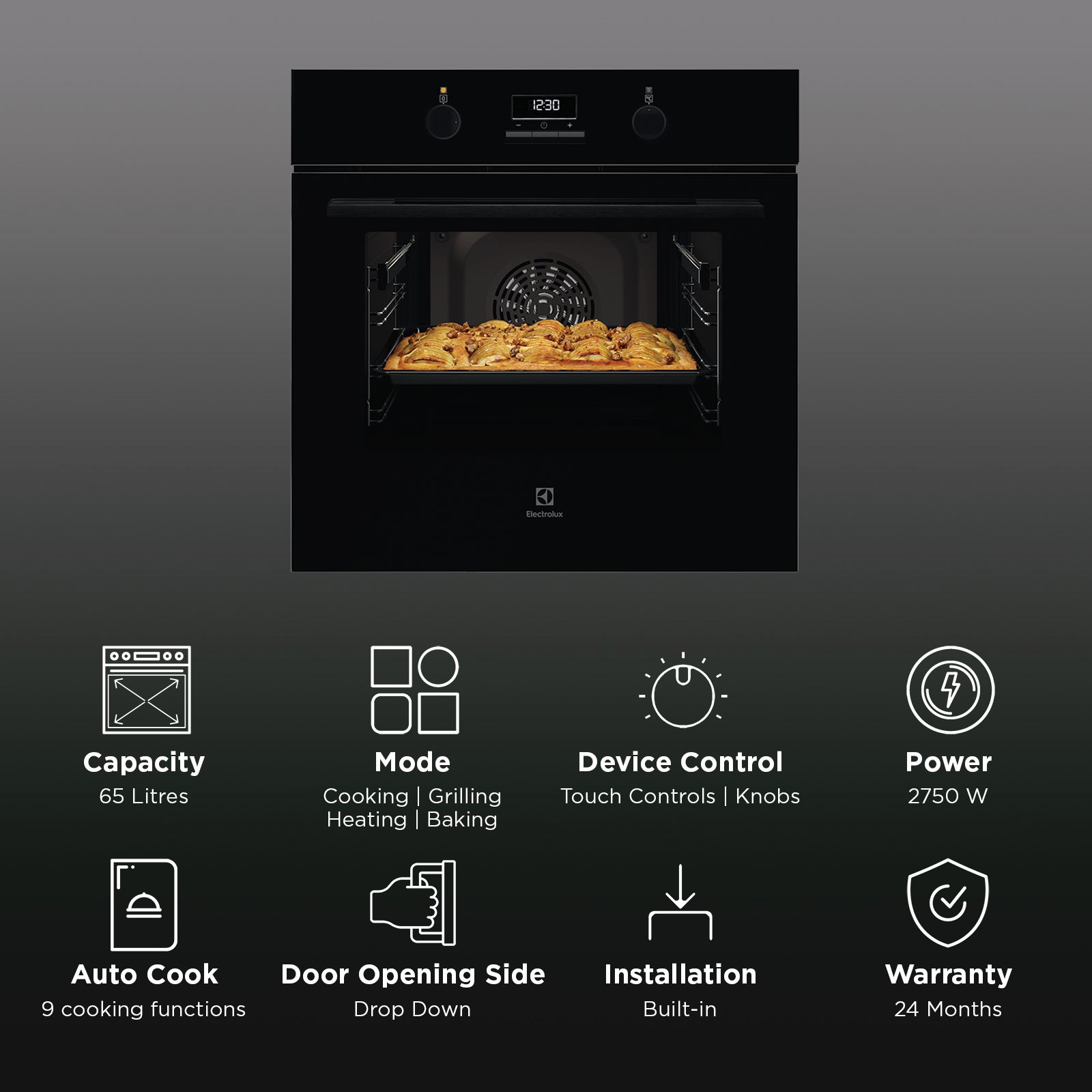 Electrolux 500 Series 65L 60cm Built-in Microwave with Grill (KOD3H50BK, Black) Electrolux 500 Series 65L 60cm Built-in Microwave with Grill (KOD3H50BK, Black)_3