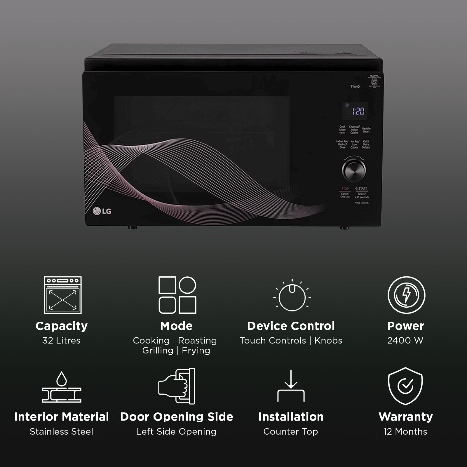 LG 32L Charcoal Convection Microwave Oven with Air Fry Technology (Black)_3