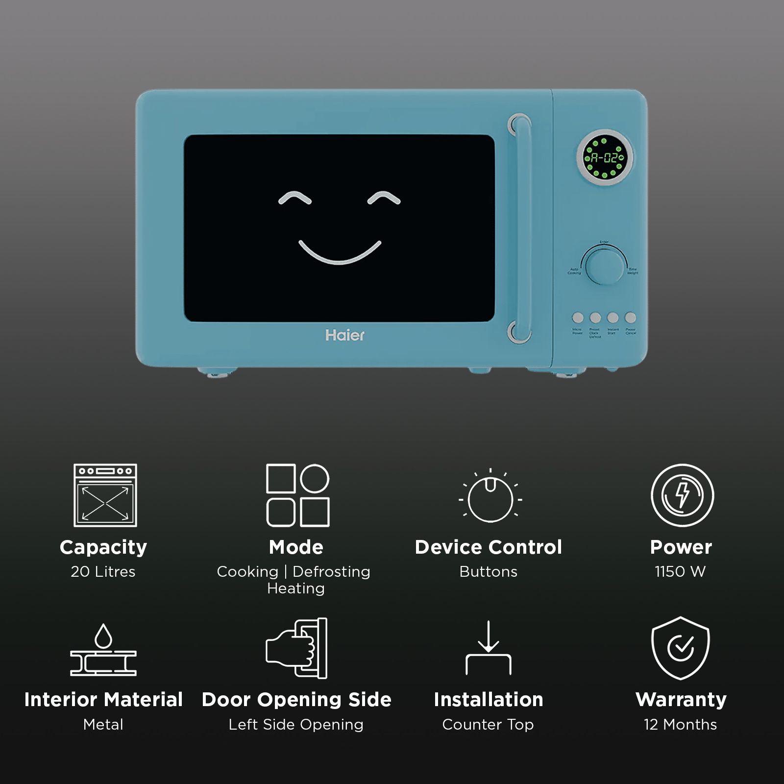 Haier Vogue 20L Solo Microwave Oven with 12 Autocook Menus (HIL20V1MBPD, Blue) Haier Vogue 20L Solo Microwave Oven with 12 Autocook Menus (HIL20V1MBPD, Blue)_3