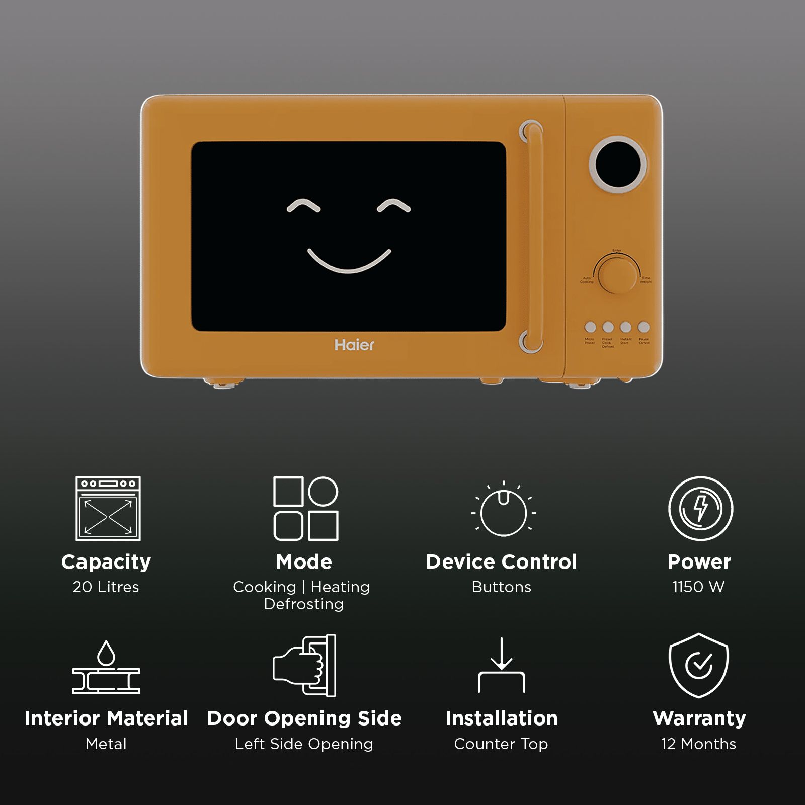 Haier Vogue 20L Solo Microwave Oven with 12 Autocook Menus (HIL20V1MOPD, Orange) Haier Vogue 20L Solo Microwave Oven with 12 Autocook Menus (HIL20V1MOPD, Orange)_3