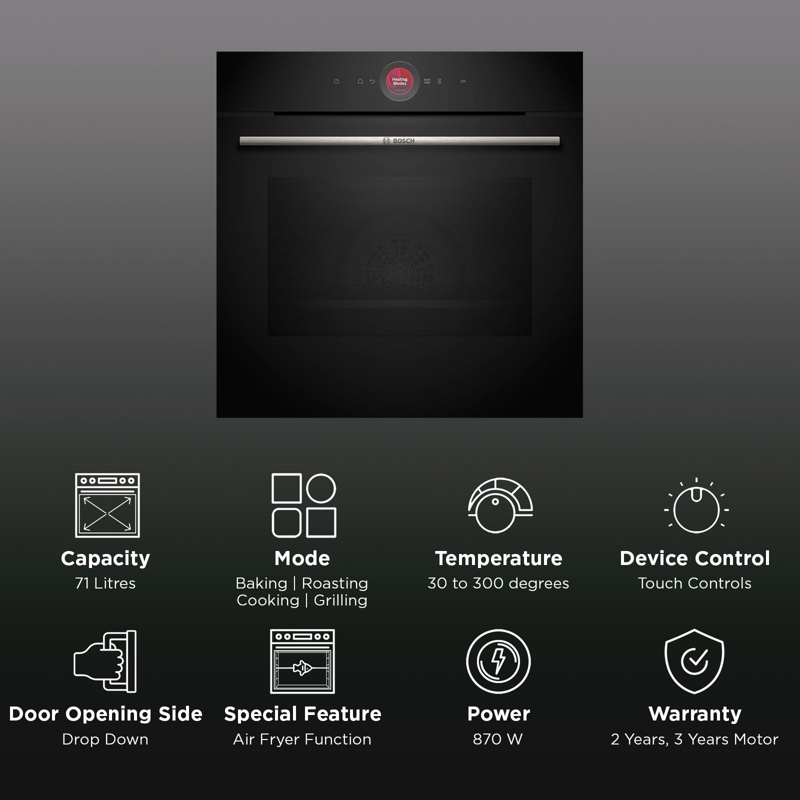 Bosch Series 8 71L 60cm Built-in Oven with HomeConnect Technology (HBG7341B1, Black) Bosch Series 8 71L 60cm Built-in Oven with HomeConnect Technology (HBG7341B1, Black)_3