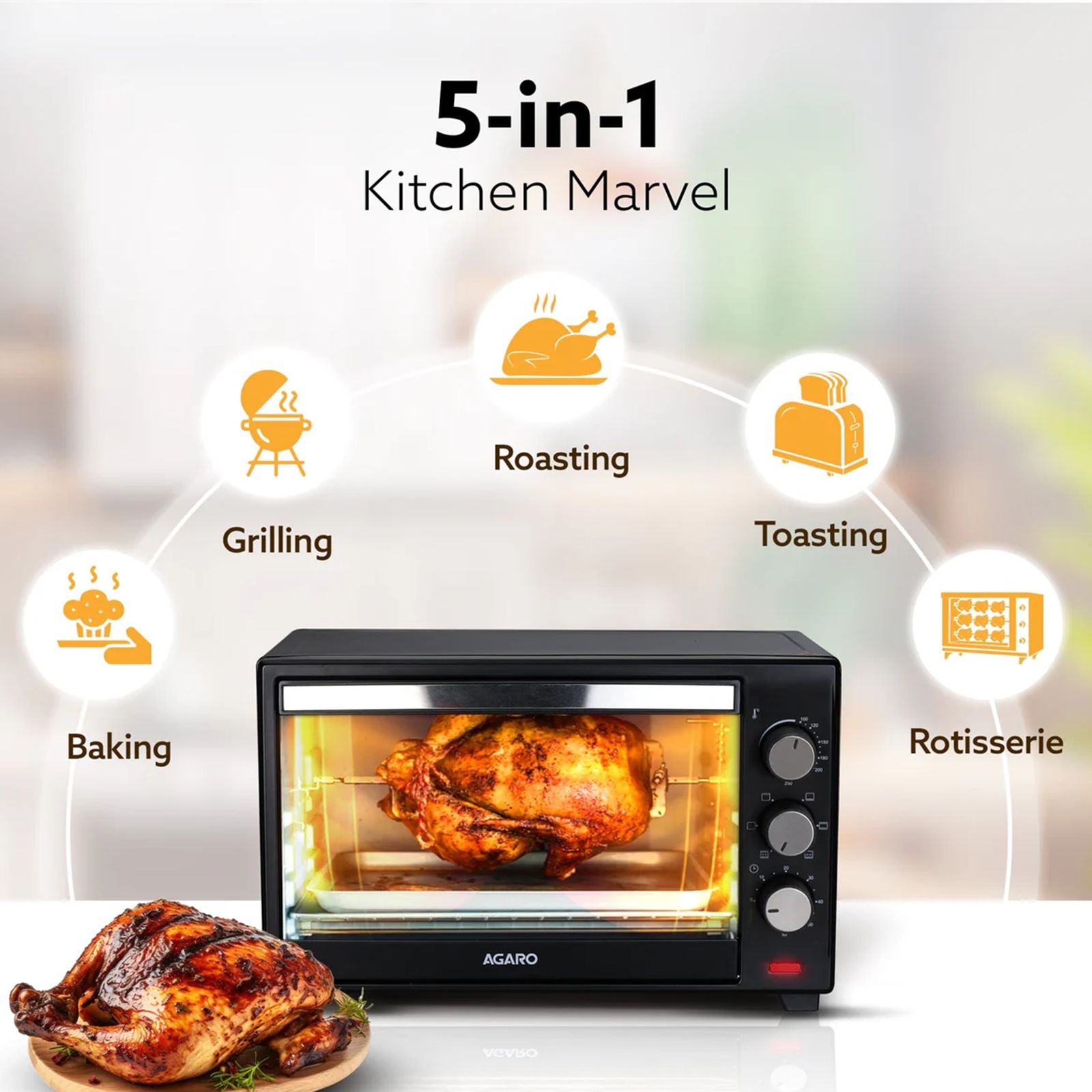 Agaro Marvel 25L Oven Toaster Grill with Motorised Rotisserie (Black) Agaro Marvel 25L Oven Toaster Grill with Motorised Rotisserie (Black)_6