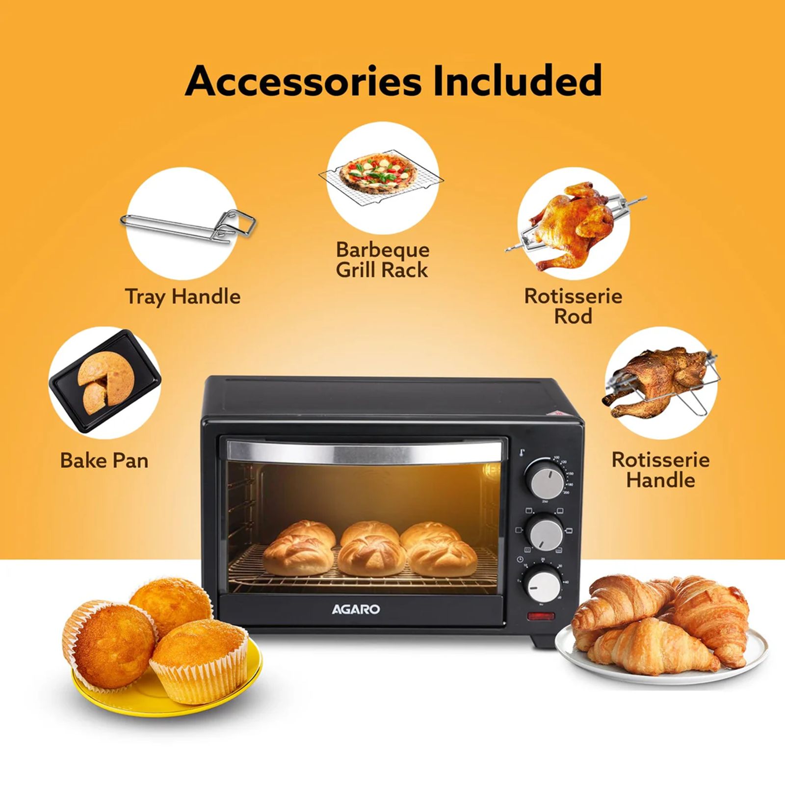 Agaro Marvel 25L Oven Toaster Grill with Motorised Rotisserie (Black) Agaro Marvel 25L Oven Toaster Grill with Motorised Rotisserie (Black)_7