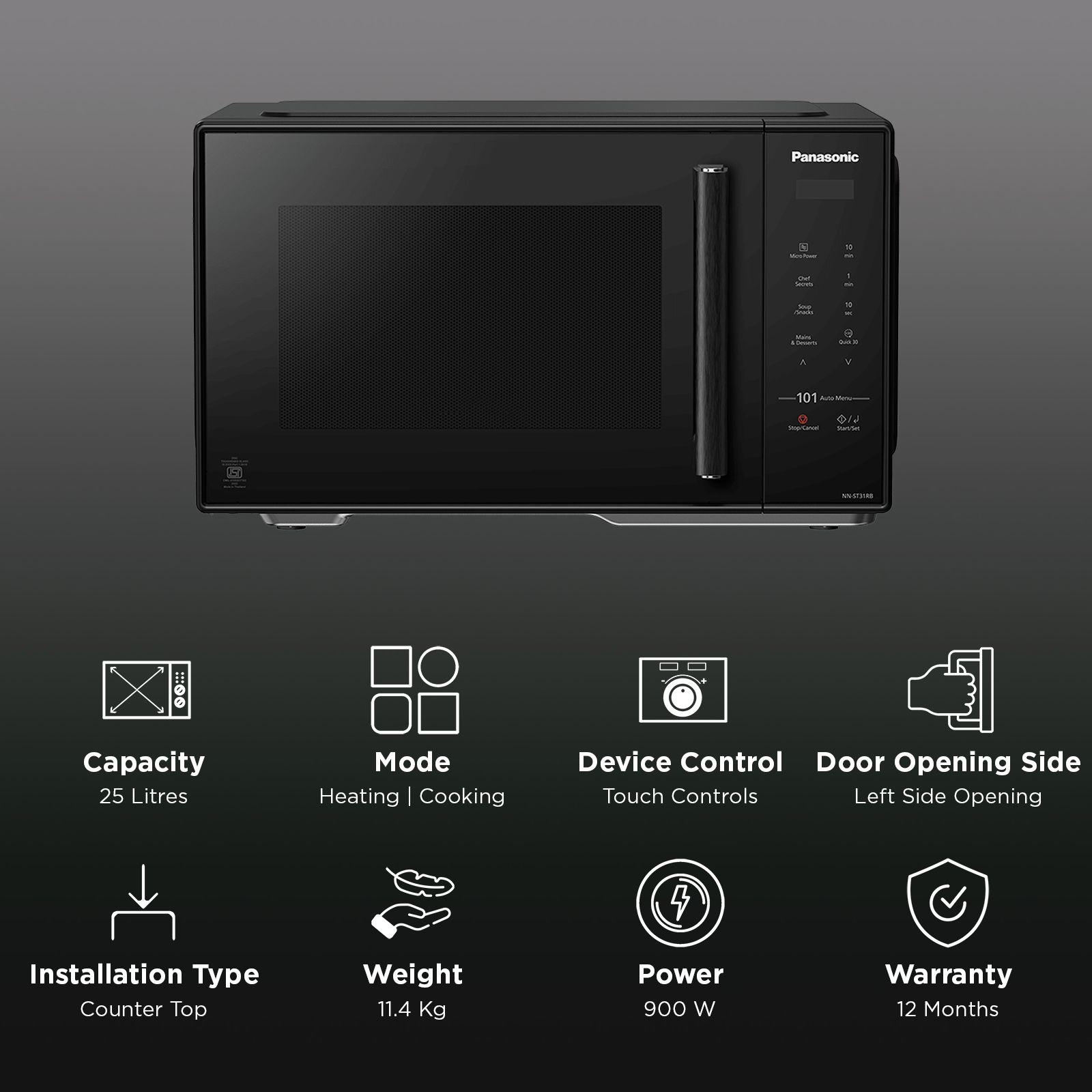 Panasonic 25L Solo Microwave with 101 Autocook Menus (NN-ST31RBFDG, Black)_3