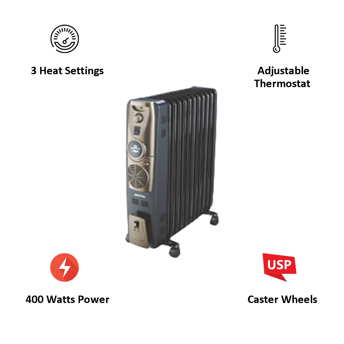 BAJAJ Majesty 2900 Watt Oil Filled Room Heater (RH 11F Plus, Black) BAJAJ Majesty 2900 Watt Oil Filled Room Heater (RH 11F Plus, Black)_3