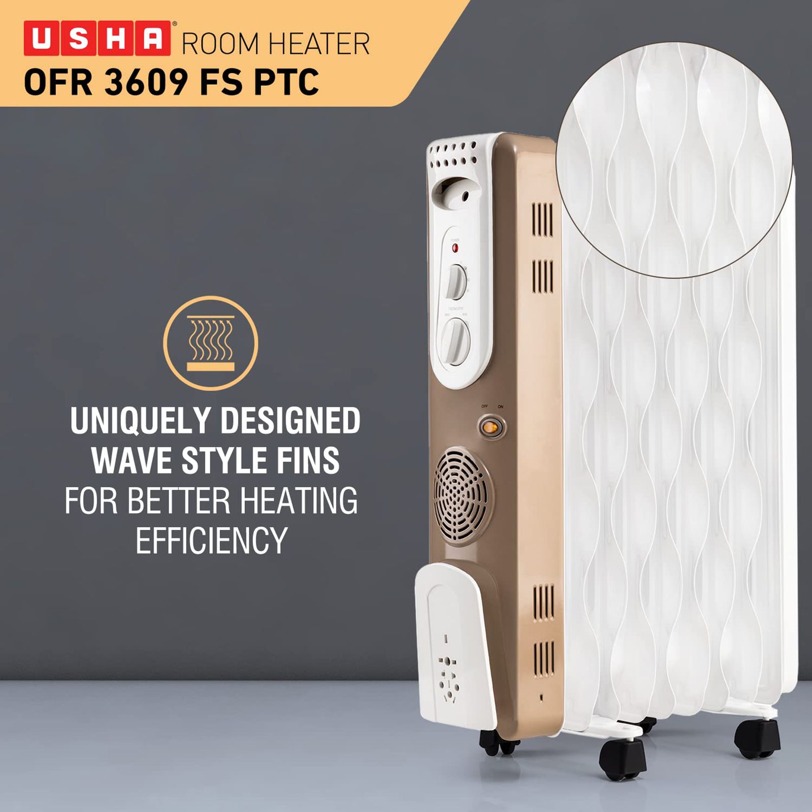 USHA 3609 FS 2000W PTC Oil Filled Radiator Room Heater with Rust Protection (Adjustable Thermostat_4