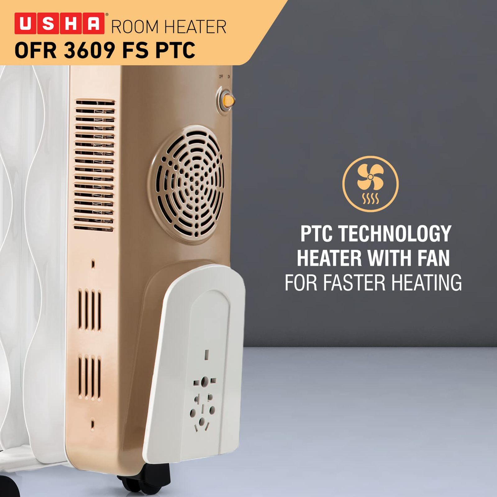 USHA 3609 FS 2000W PTC Oil Filled Radiator Room Heater with Rust Protection (Adjustable Thermostat_5