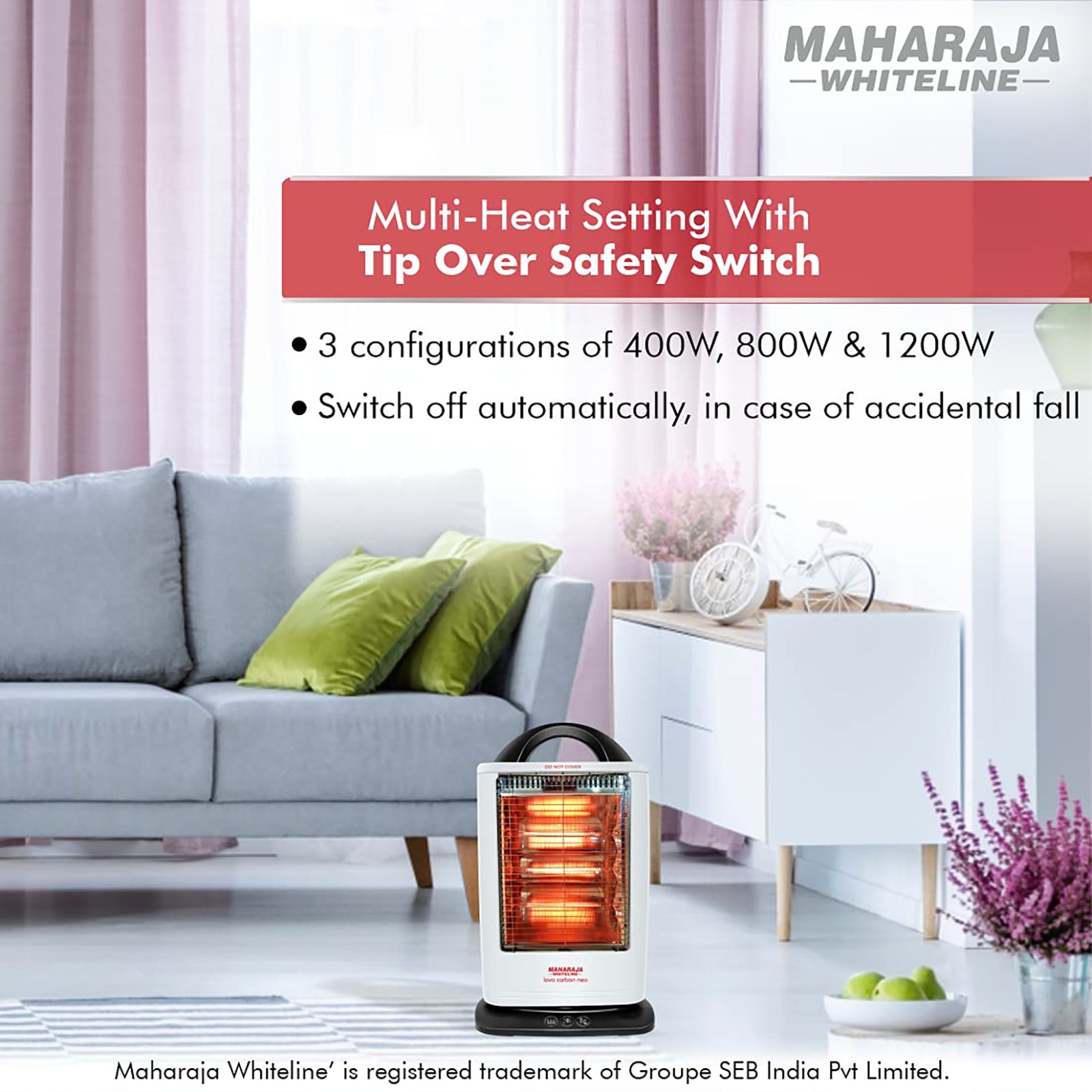 MAHARAJA WHITELINE Lava Carbon 1200 Watts Room Heater (Tip Over Safety Switch, 5200100983, White)_6