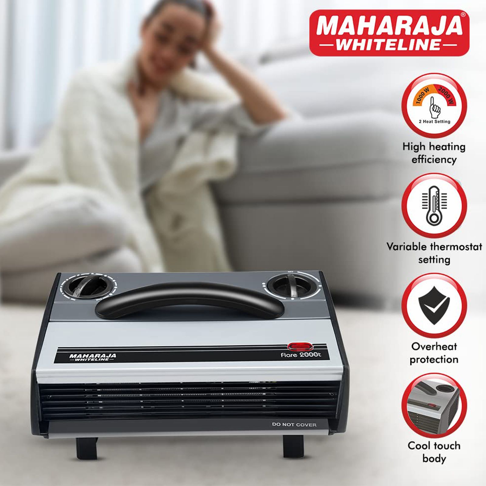 MAHARAJA WHITELINE Flare 2000 Watts Heat Convector Halogen Room Heater (2 Fan Speed Settings, 5200000537, Black) MAHARAJA WHITELINE Flare 2000 Watts Heat Convector Halogen Room Heater (2 Fan Speed Settings, 5200000537, Black)_5