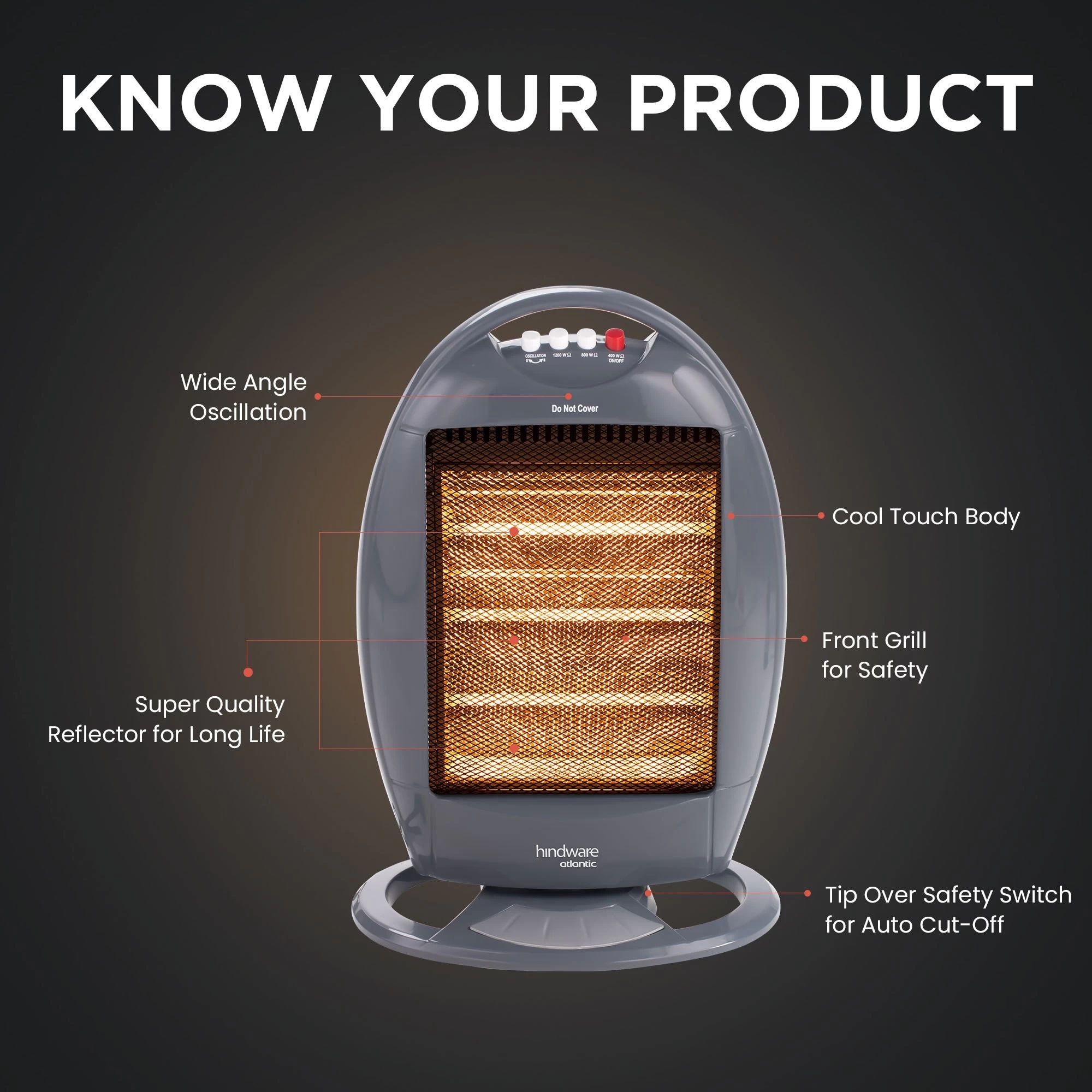 Buy Hindware Atlantic Erino Plus 1200 Watts Halogen Room Heater (Tip ...