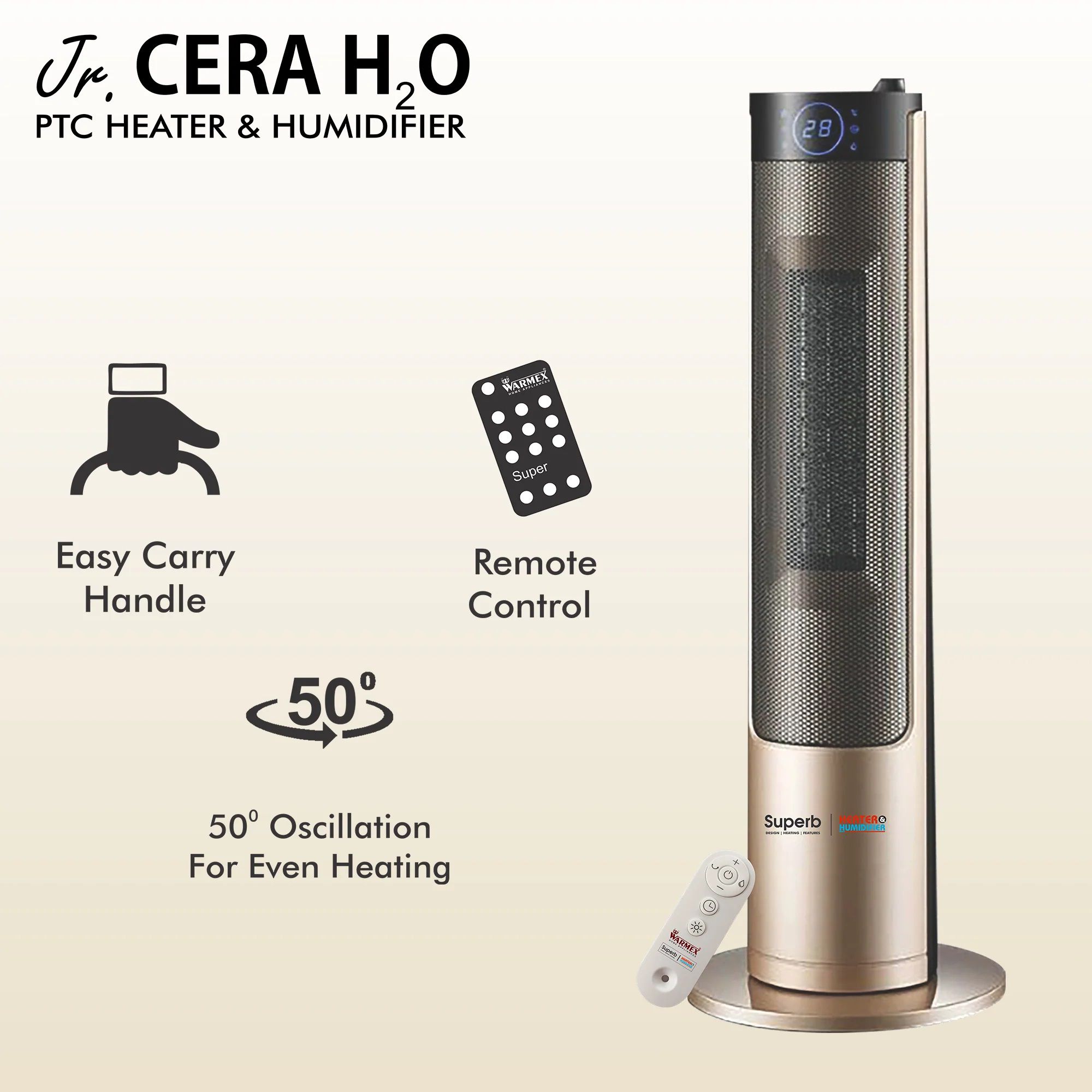 WARMEX Junior Cera H2O 2000 Watts Carbon Room Heater & Humidifier (With Remote Control, Champagne Gold) WARMEX Junior Cera H2O 2000 Watts Carbon Room Heater & Humidifier (With Remote Control, Champagne Gold)_2