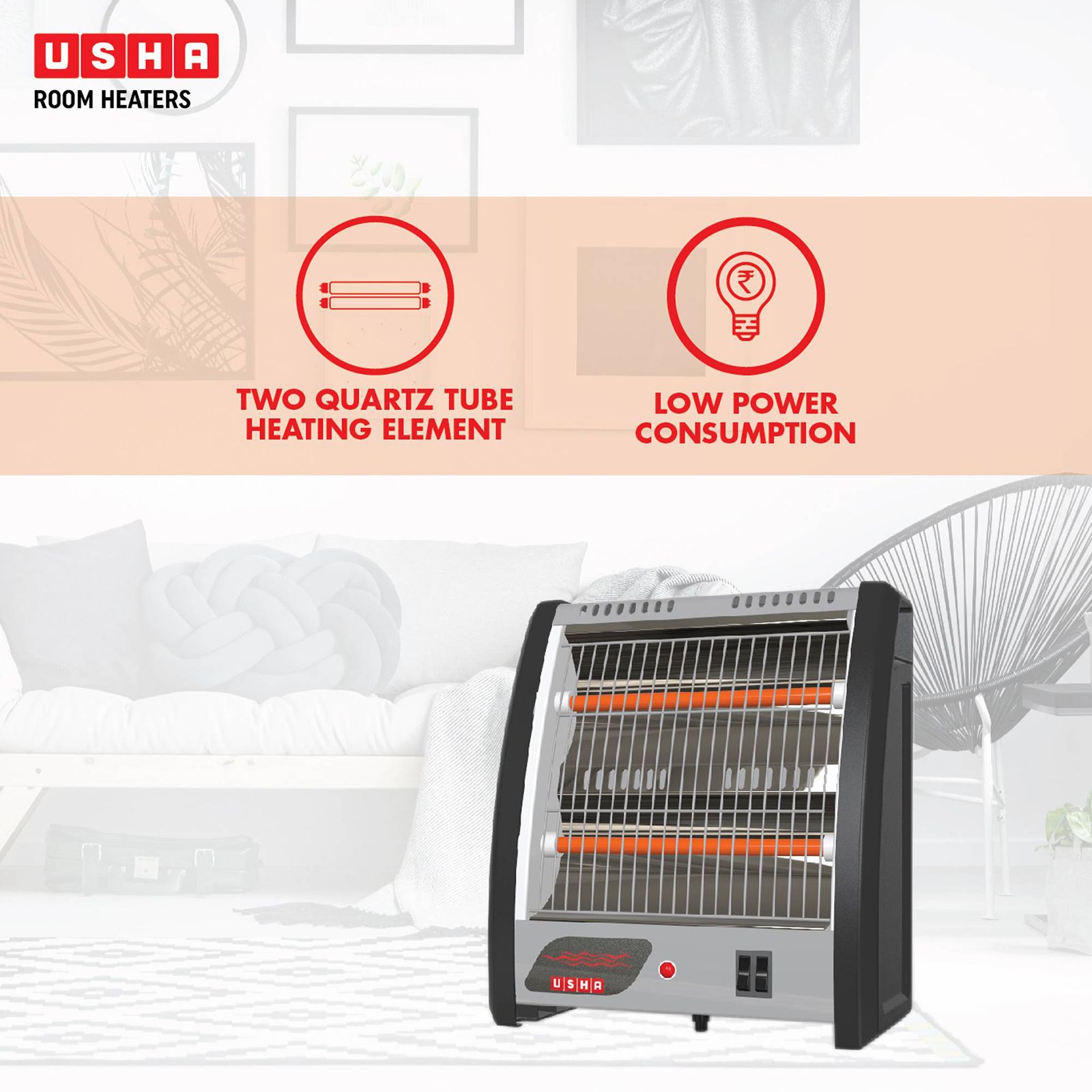 USHA QH 4302N 800W Quartz Room Heater with Low Power Consumption (Tip Over Safety Switch_6