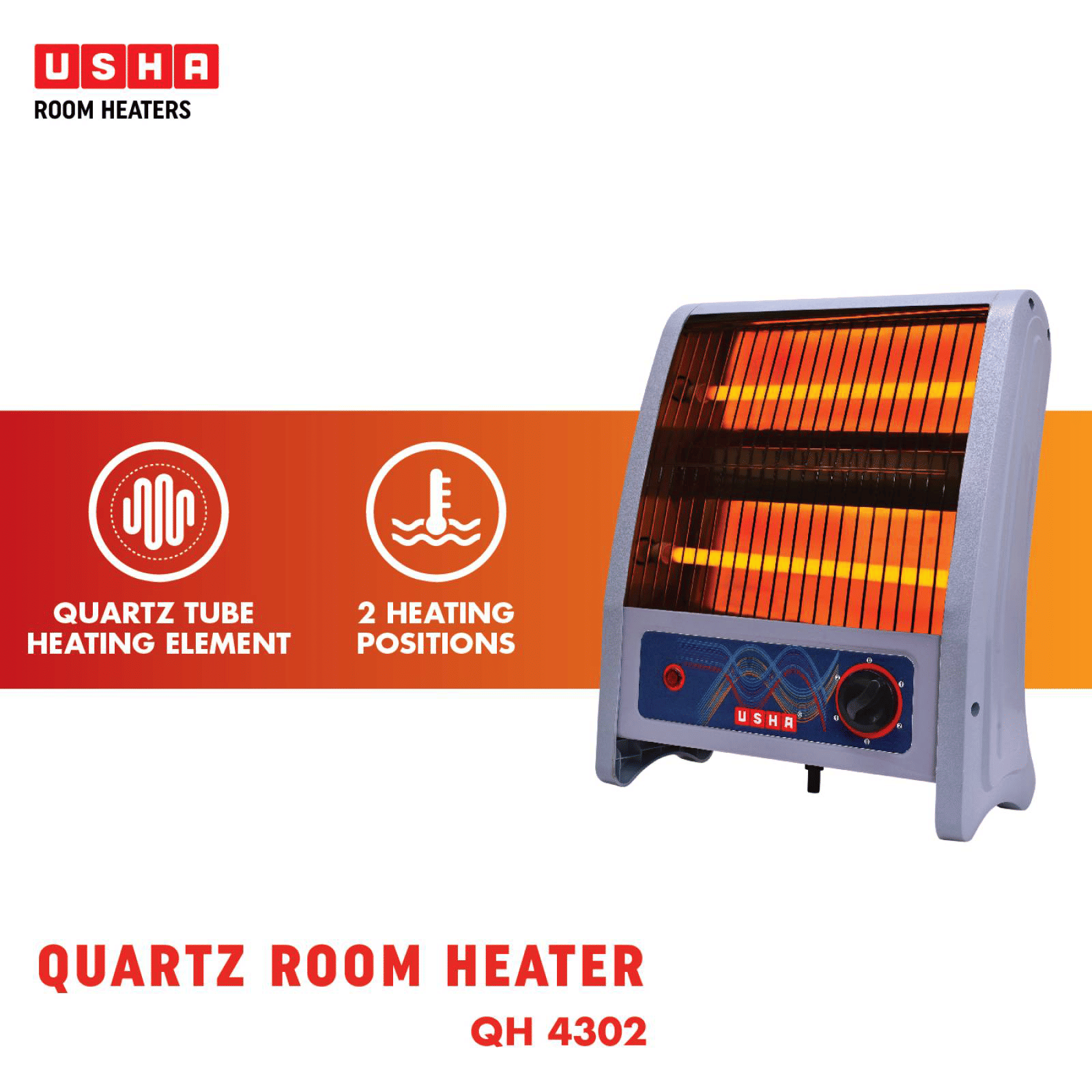 USHA QH 4302N 800W Quartz Room Heater with Low Power Consumption (Tip Over Safety Switch_4