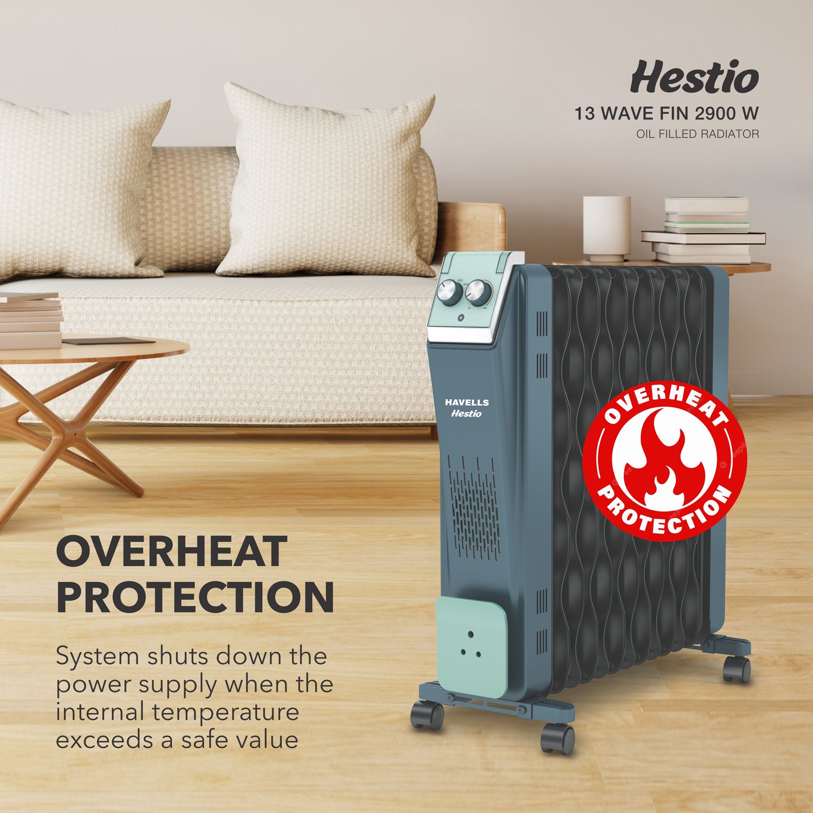 HAVELLS Hestio 2900W PTC Fan Oil Filled Radiator Room Heater with 13 Wave Fins (Thermostatic Heat Control_6