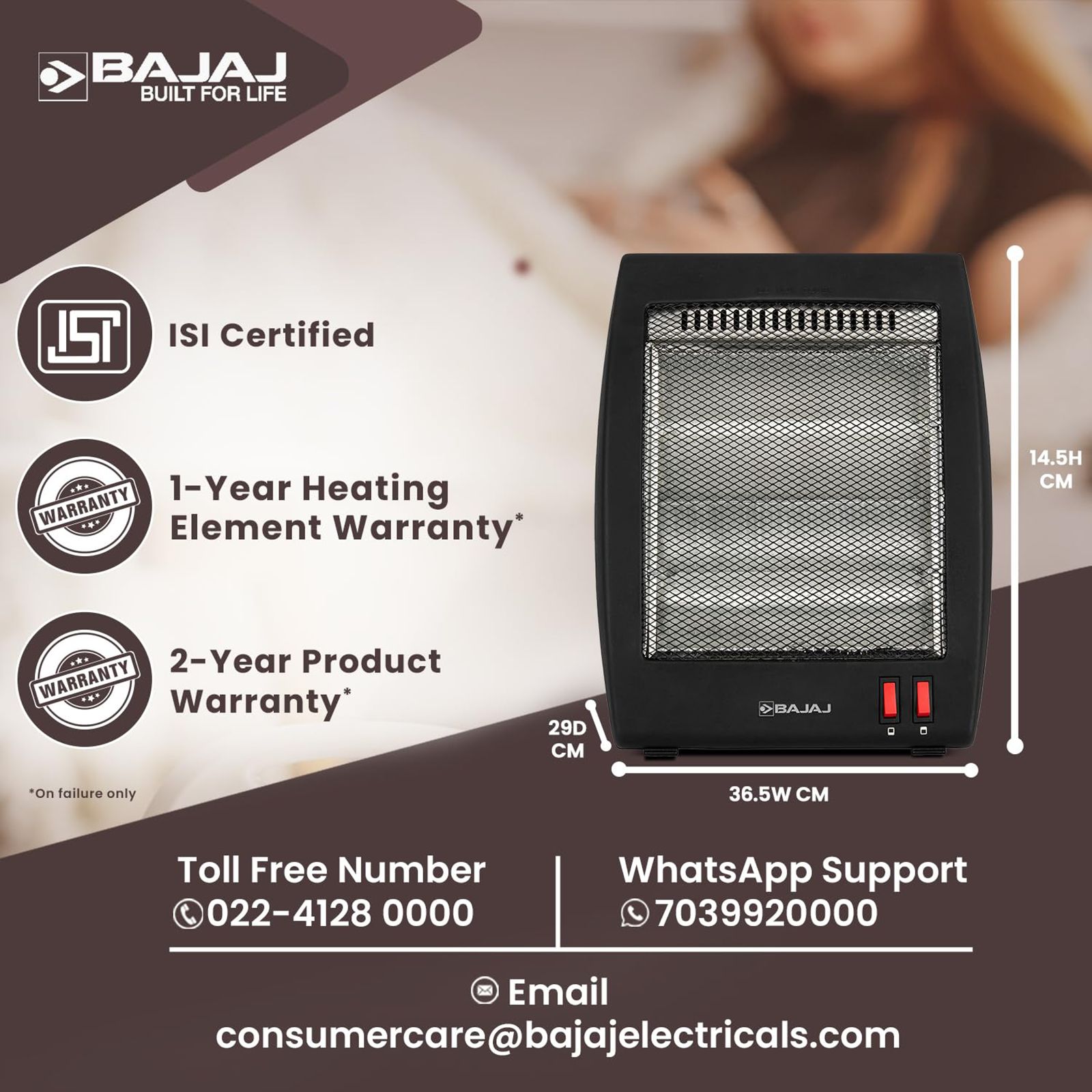 BAJAJ RHX-2 800W Halogen Room Heater with Noiseless Operation (Neat Clean Operation_11