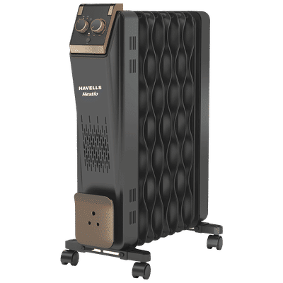HAVELLS Hestio 9 Wave 2400W Oil Filled Room Heater with Dual Heating Tech (Thermostatic Heat Control, Black)
