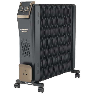 HAVELLS Hestio 15 Wave 2900W Oil Filled Room Heater with Dual Heating Tech (Thermostat Heat Control, Black)