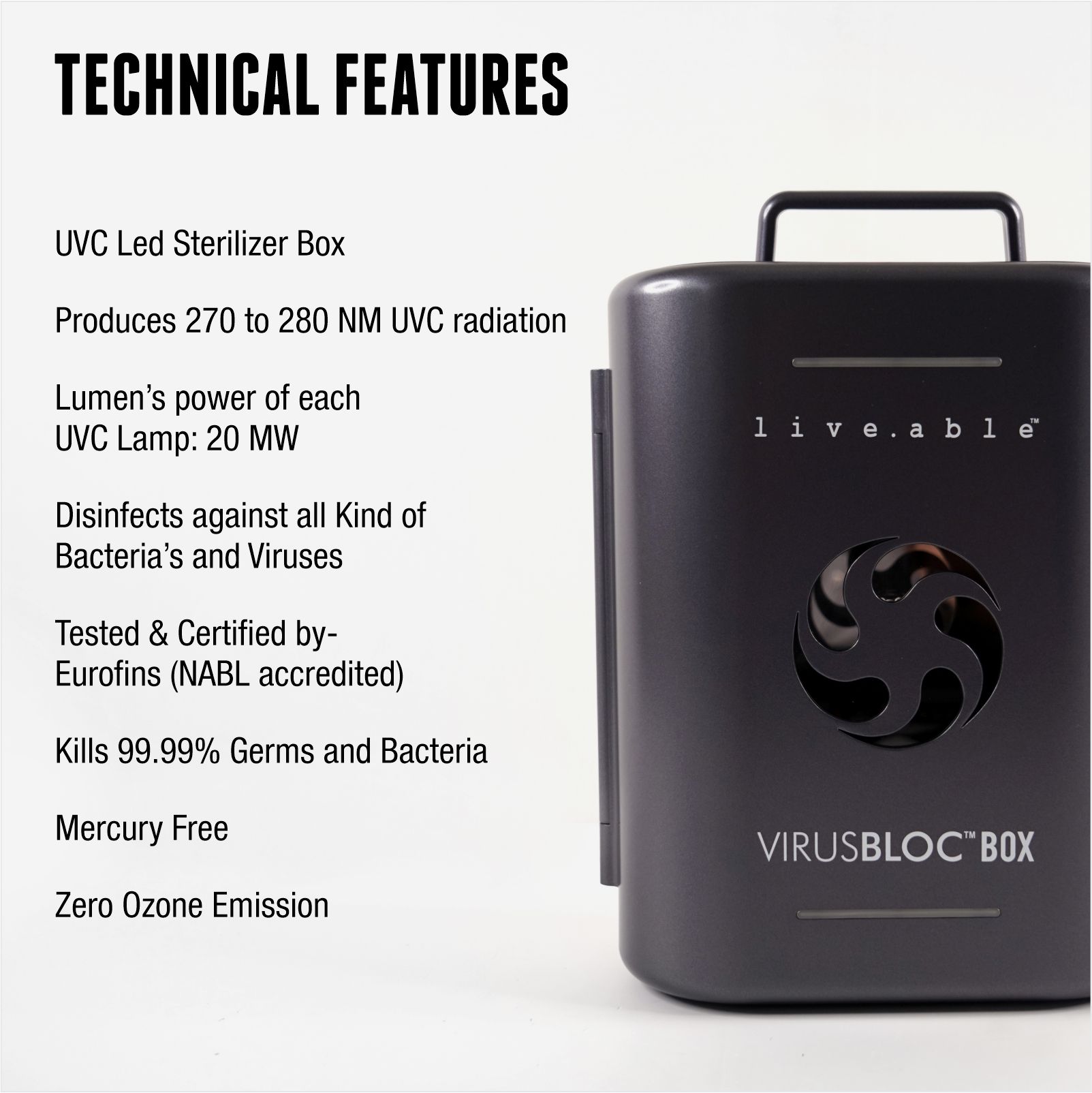 Liveable Virusbloc UVC Box  (90 Seconds Disinfection Time, VBUVC002, Black)_8