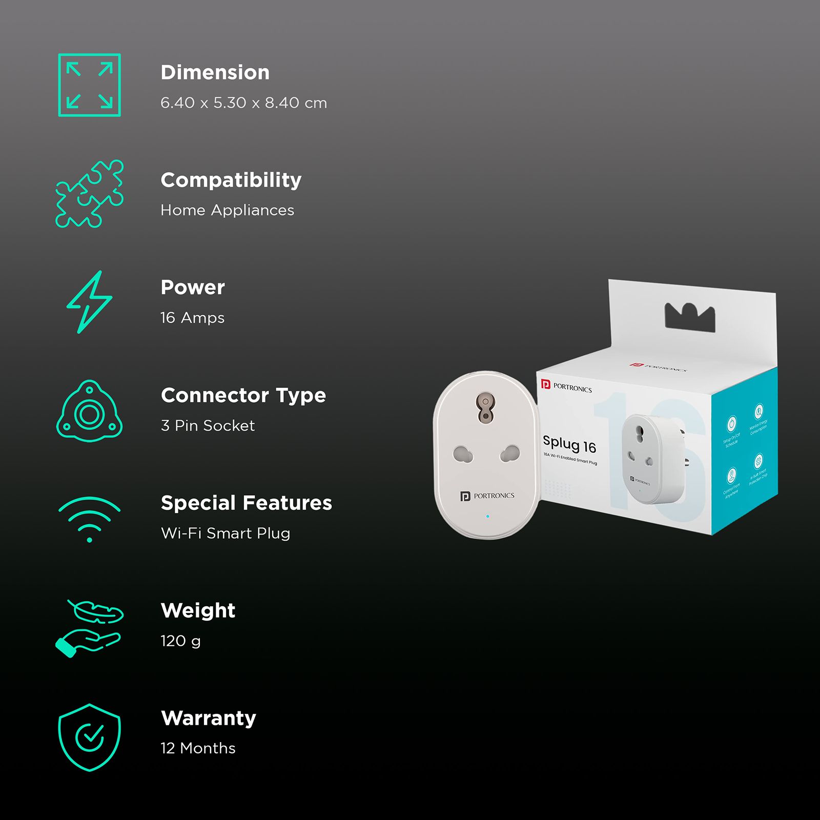 PORTRONICS Splug 16 Alexa and Google Assistant Supported Smart Plug For Home Appliances (Fire-Resistant, POR 1475, White)_2