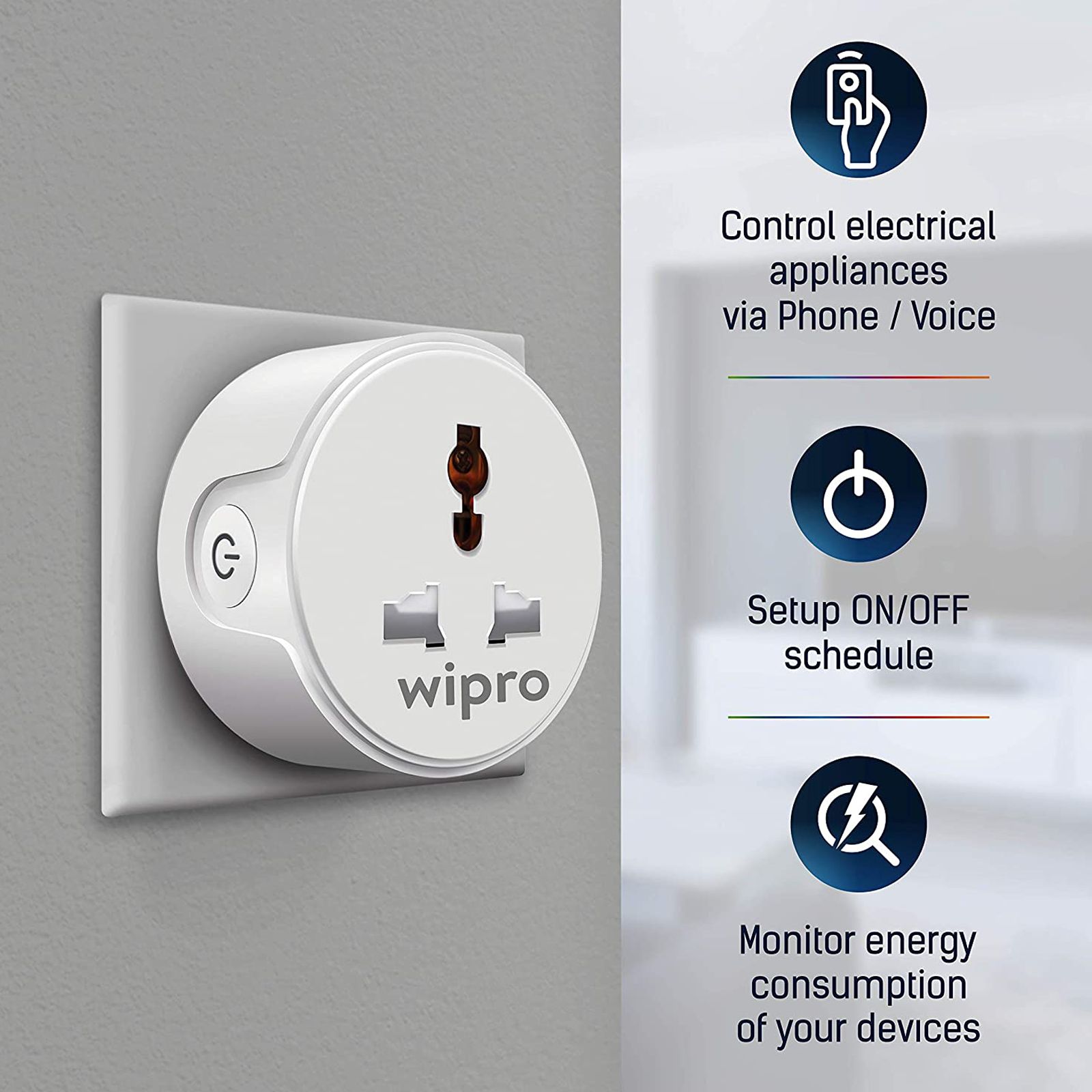 wipro Alexa and Google Assistant Support Smart Plug For Television, Electric Kettle, Mobile and Laptop Charger (2.4GHz Wi-Fi Connectivity, DSP1100, White) wipro Alexa and Google Assistant Support Smart Plug For Television, Electric Kettle, Mobile and Laptop Charger (2.4GHz Wi-Fi Connectivity, DSP1100, White)_6