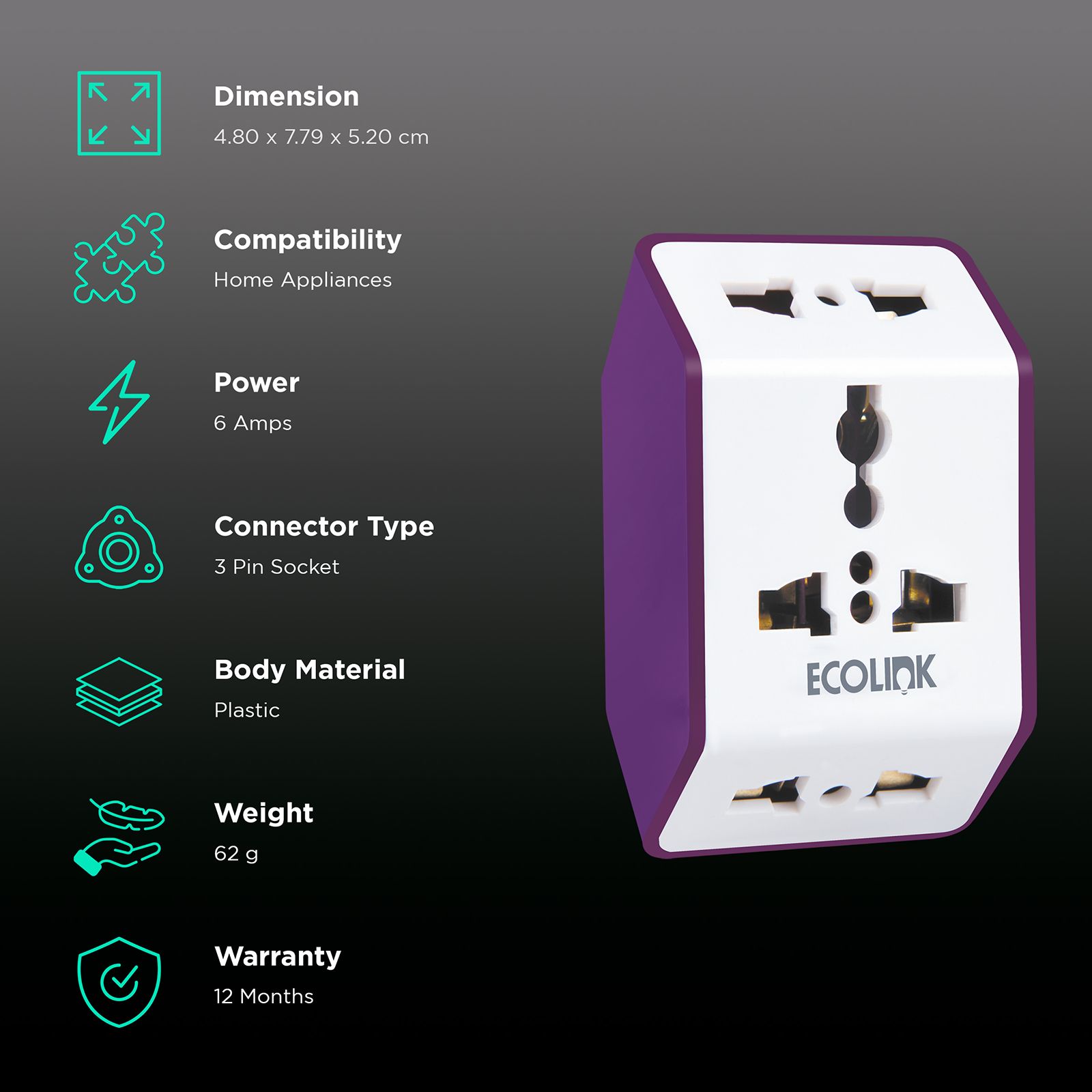 PHILIPS Ecolink 6 Amps Multiplug Socket (High Grade Plastic Body, 913715174001, White) PHILIPS Ecolink 6 Amps Multiplug Socket (High Grade Plastic Body, 913715174001, White)_3
