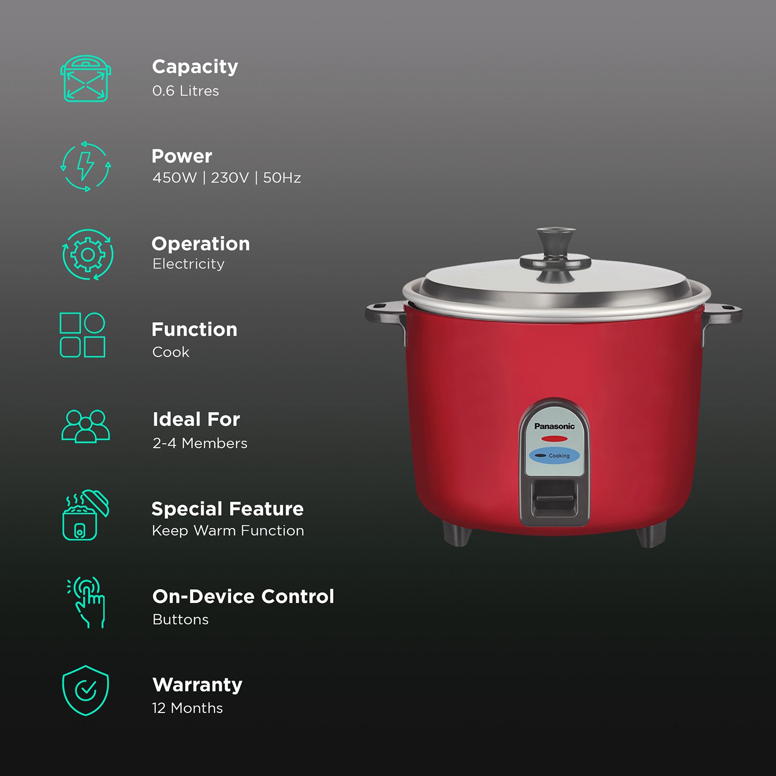 Panasonic Power Saving Series 0.6 Litre Electric Rice Cooker with Auto Shut Off (Metallic Burgundy) Panasonic Power Saving Series 0.6 Litre Electric Rice Cooker with Auto Shut Off (Metallic Burgundy)_3