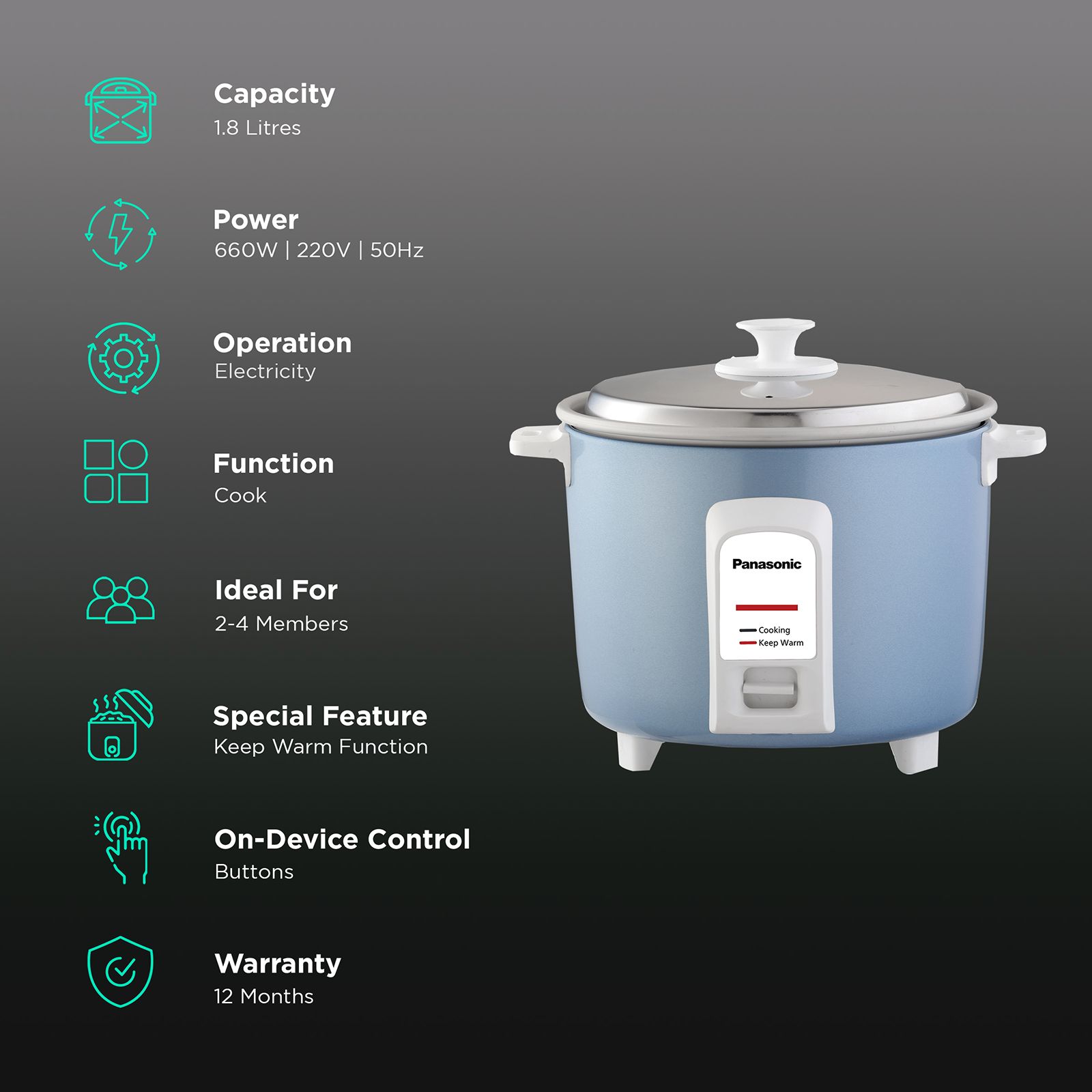 Panasonic Warmer Series 1.8 Litre Electric Rice Cooker with Keep Warm Function (Blue)_3