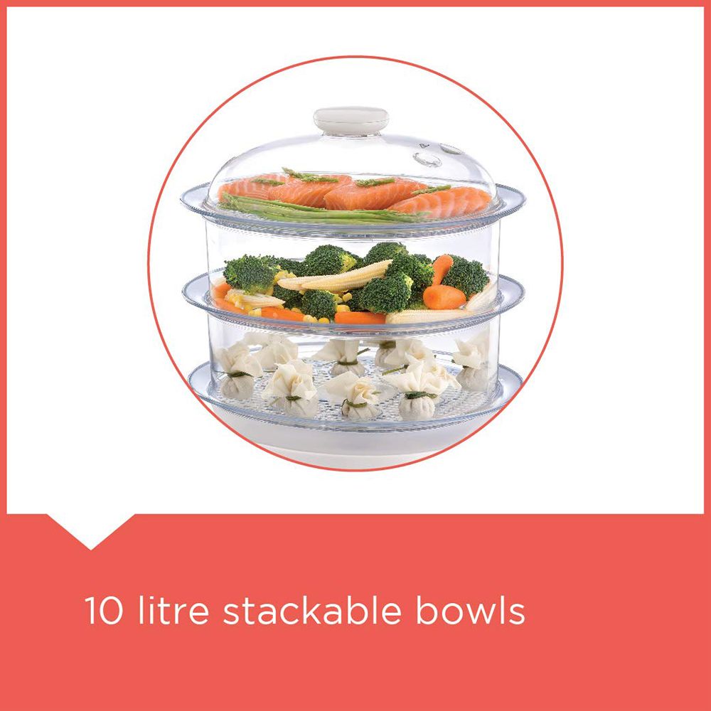 BLACK+DECKER BXFS7751IN 10 Litre Electric 3 Tier Food Steamer with Stackable Steaming Bowls (White)_7