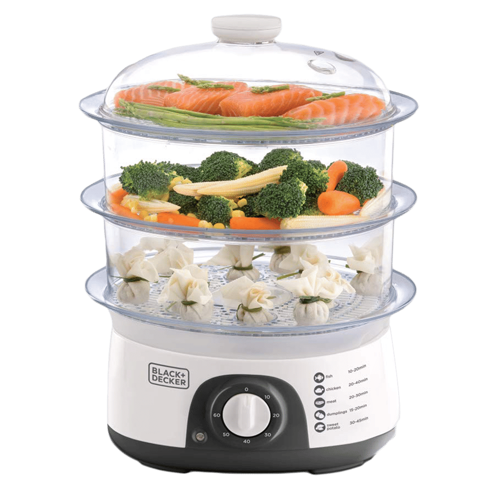 BLACK+DECKER BXFS7751IN 10 Litre Electric 3 Tier Food Steamer with Stackable Steaming Bowls (White)_10