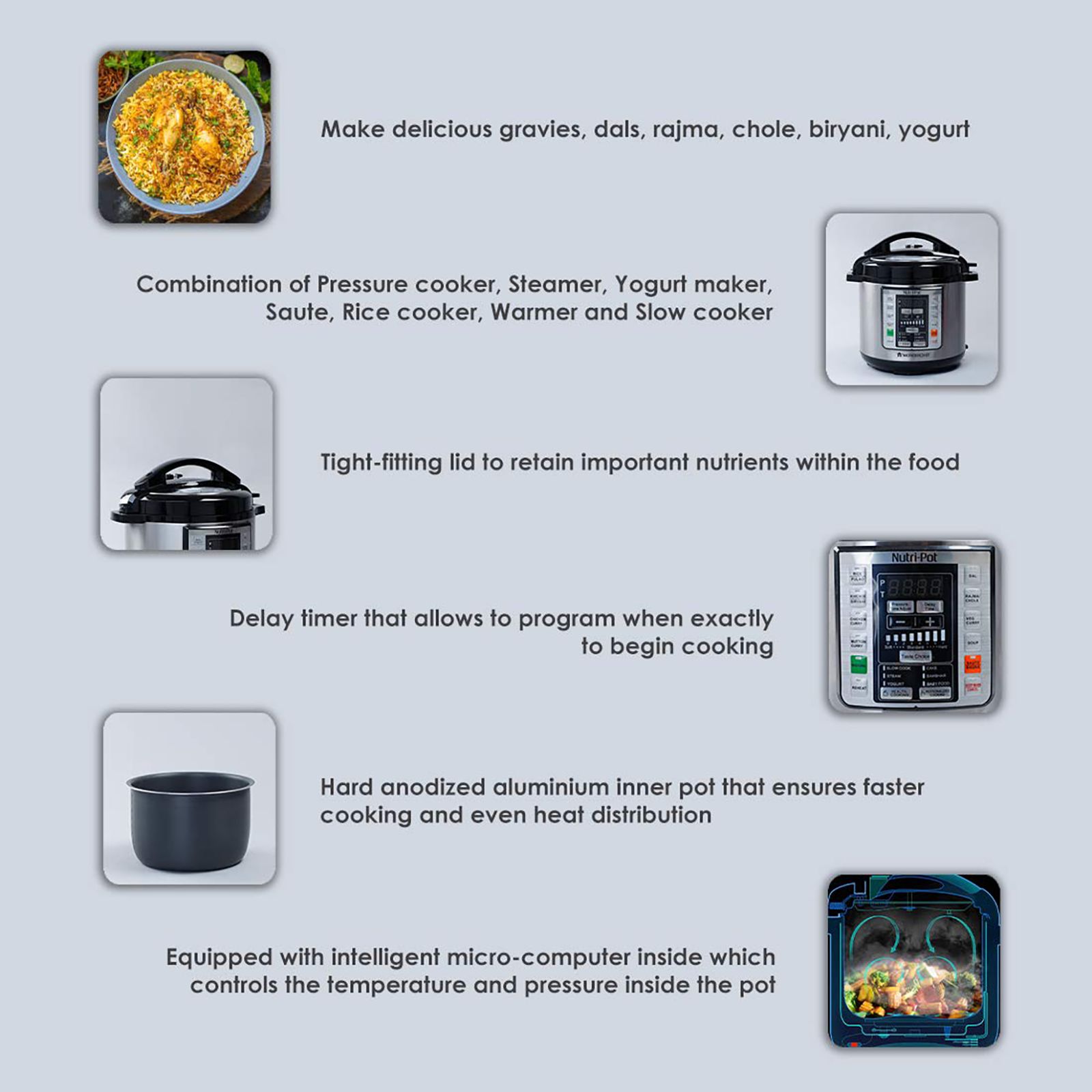 WONDERCHEF Nutri-Pot 6 Litre Electric Pressure Cooker with 7-in-1 Functions (Silver) WONDERCHEF Nutri-Pot 6 Litre Electric Pressure Cooker with 7-in-1 Functions (Silver)_13
