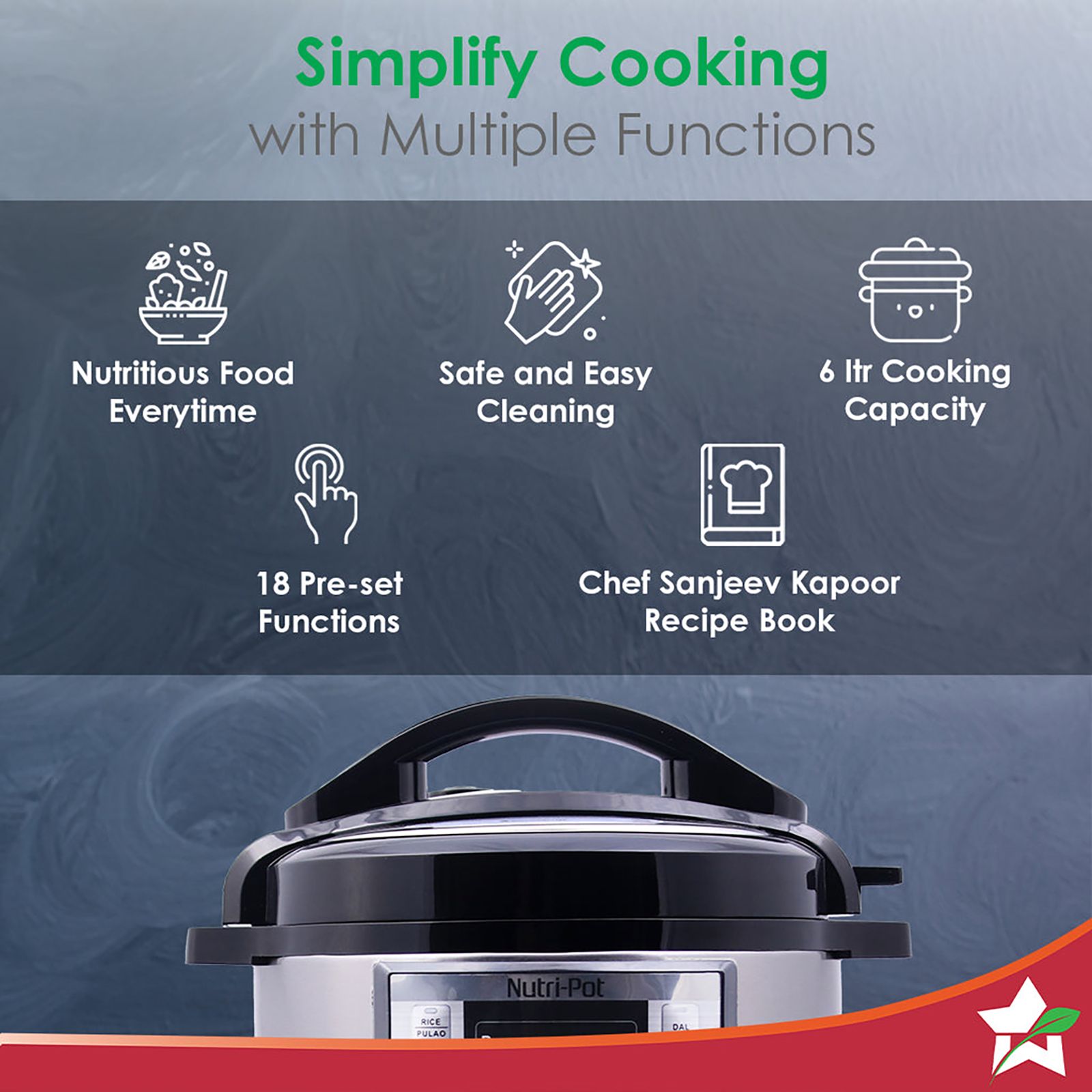WONDERCHEF Nutri-Pot 6 Litre Electric Pressure Cooker with 7-in-1 Functions (Silver) WONDERCHEF Nutri-Pot 6 Litre Electric Pressure Cooker with 7-in-1 Functions (Silver)_9