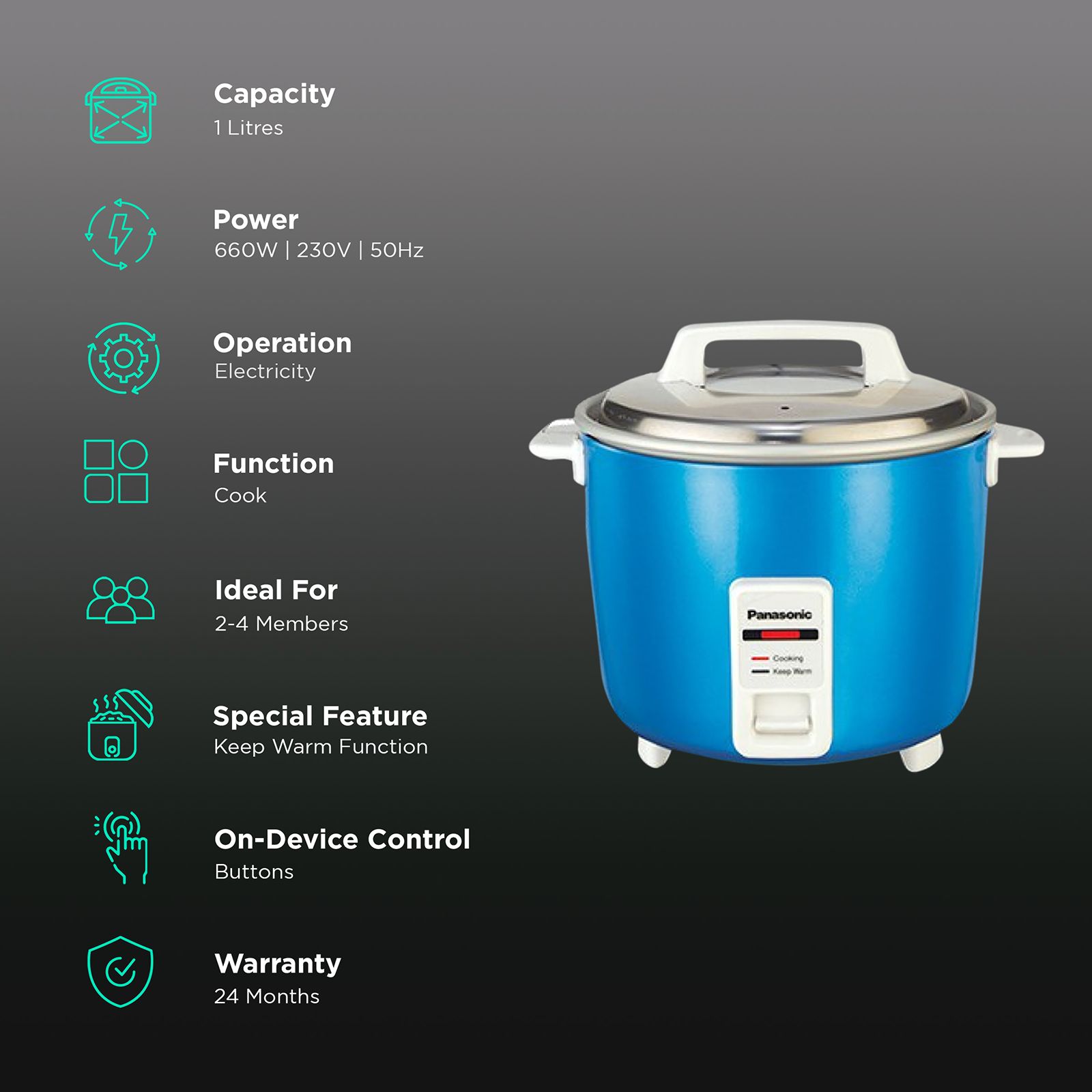 Panasonic Warmer Series 1 Litre Electric Rice Cooker with Keep Warm Function (Blue)_3