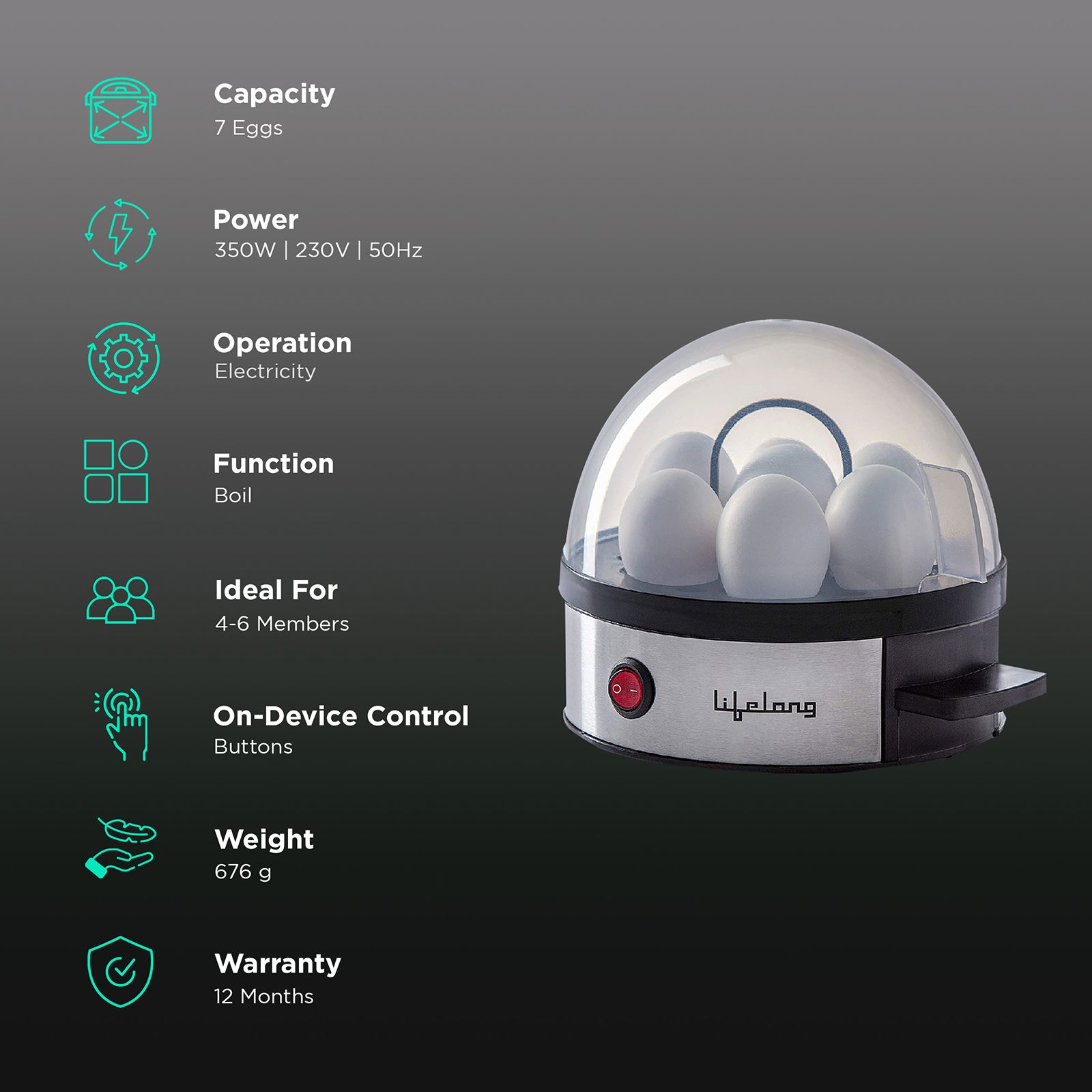 Lifelong LLEB01 7 Egg Electric Egg Boiler with Overheat Protection (Silver)_3