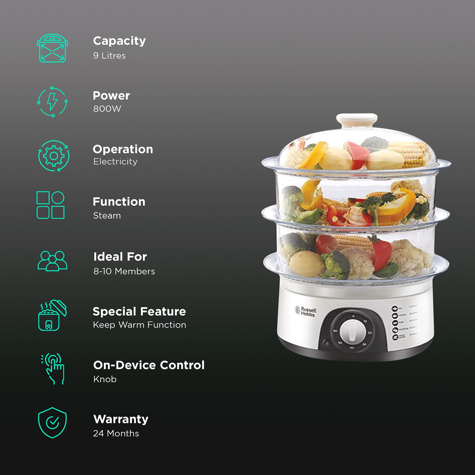 Russell Hobbs RFS800 9L Electric Food Steamer Microwave Oven with Keep Warm Function (White) Russell Hobbs RFS800 9L Electric Food Steamer Microwave Oven with Keep Warm Function (White)_3