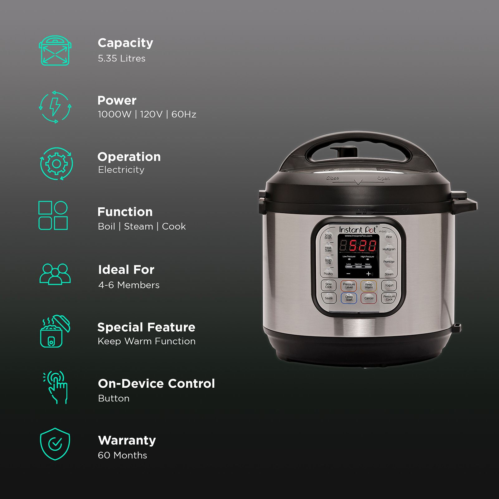 Instant Pot Duo 5.35 Litre Electric Pressure Cooker with Keep Warm Function (Grey) Instant Pot Duo 5.35 Litre Electric Pressure Cooker with Keep Warm Function (Grey)_3