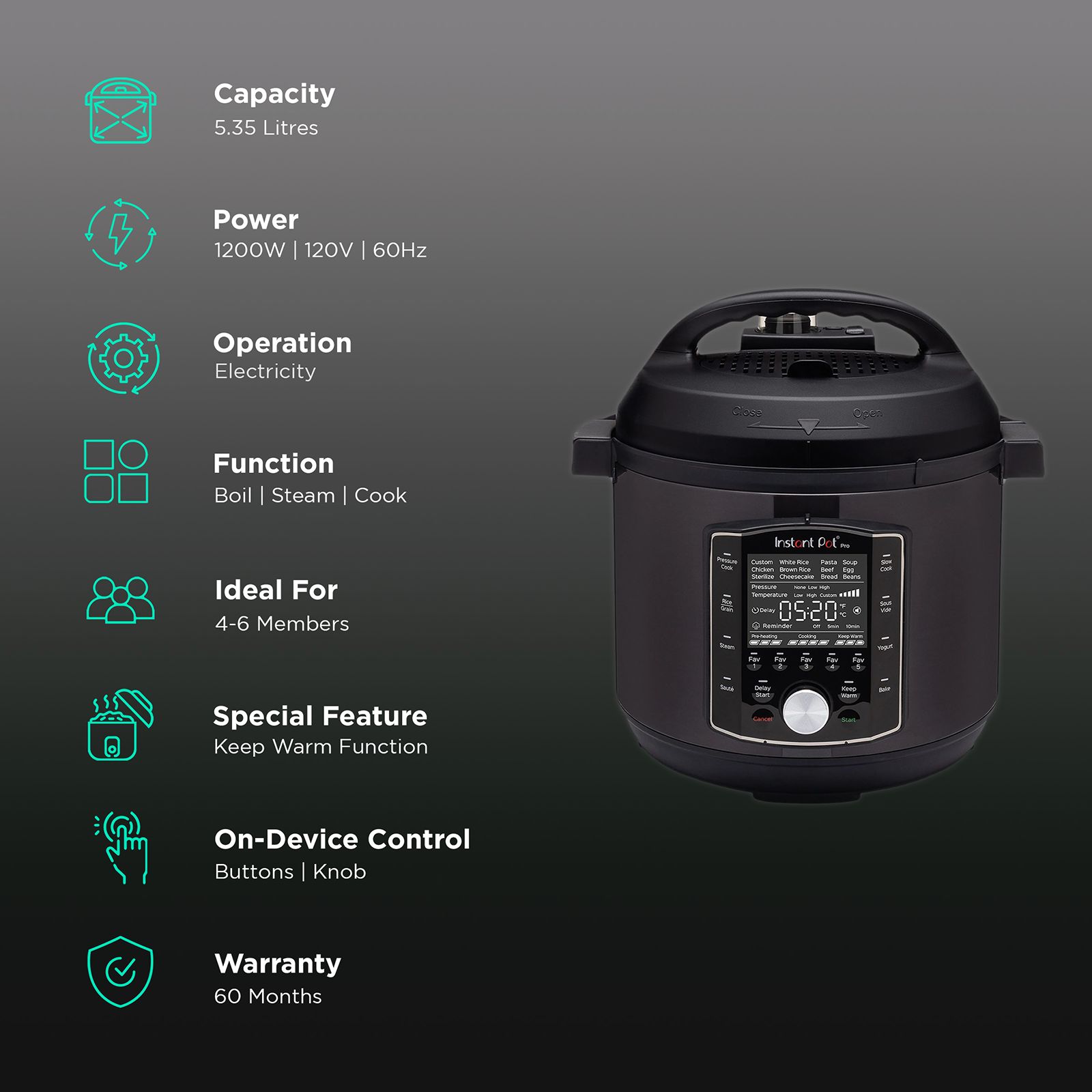 Instant Pot Pro 5.35 Litre Electric Multi Pot Cooker with Keep Warm Function (Black) Instant Pot Pro 5.35 Litre Electric Multi Pot Cooker with Keep Warm Function (Black)_3