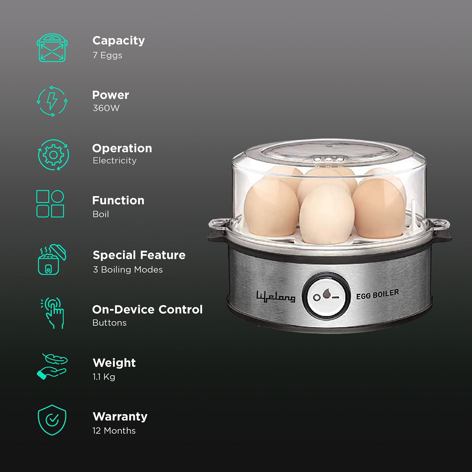 Lifelong LLEB05 7 Egg Electric Egg Boiler with Auto Shut Off (Silver) Lifelong LLEB05 7 Egg Electric Egg Boiler with Auto Shut Off (Silver)_3