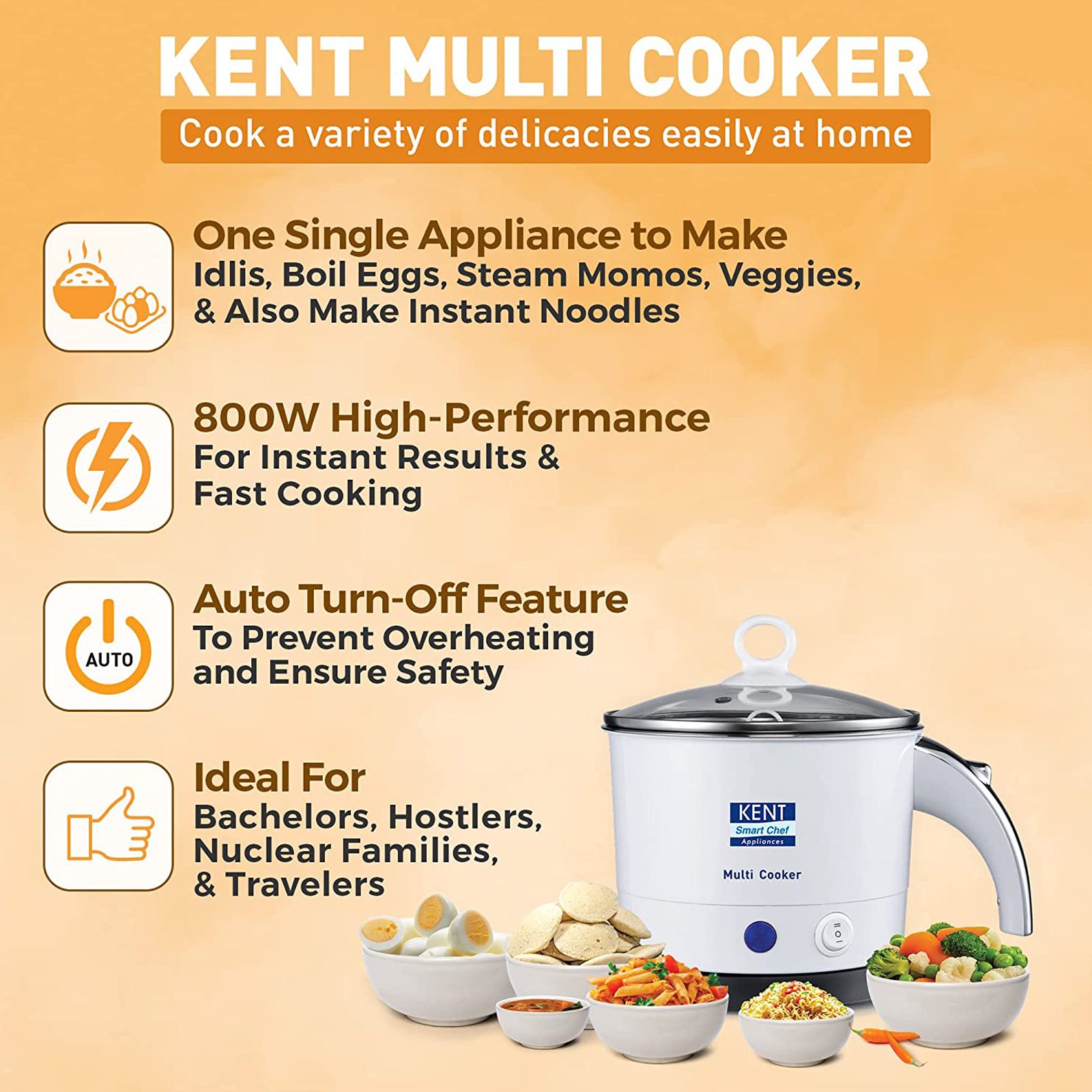 KENT 1.2 Litre Electric Multi Cooker with Auto Shut Off (White)_8