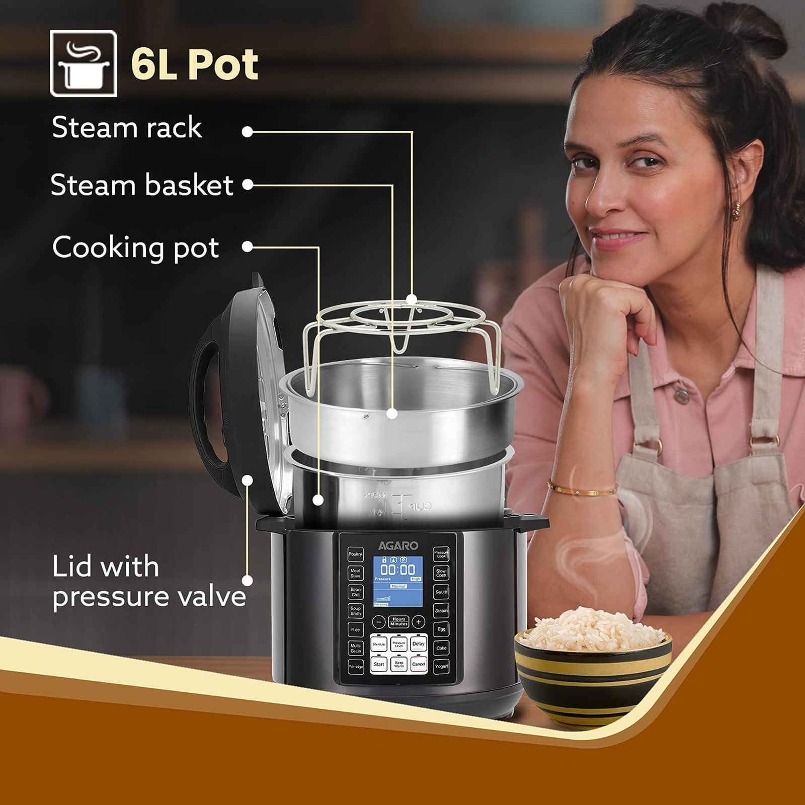 AGARO Imperial 6 Litre Electric Pressure Cooker with Keep Warm Function (Black)_6