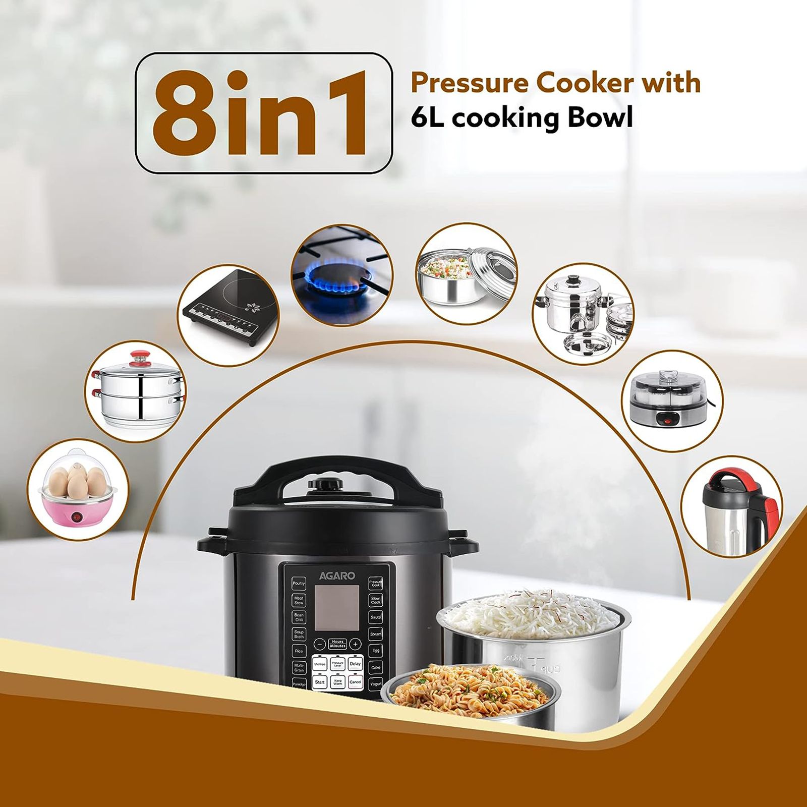 AGARO Imperial 6 Litre Electric Pressure Cooker with Keep Warm Function (Black)_8
