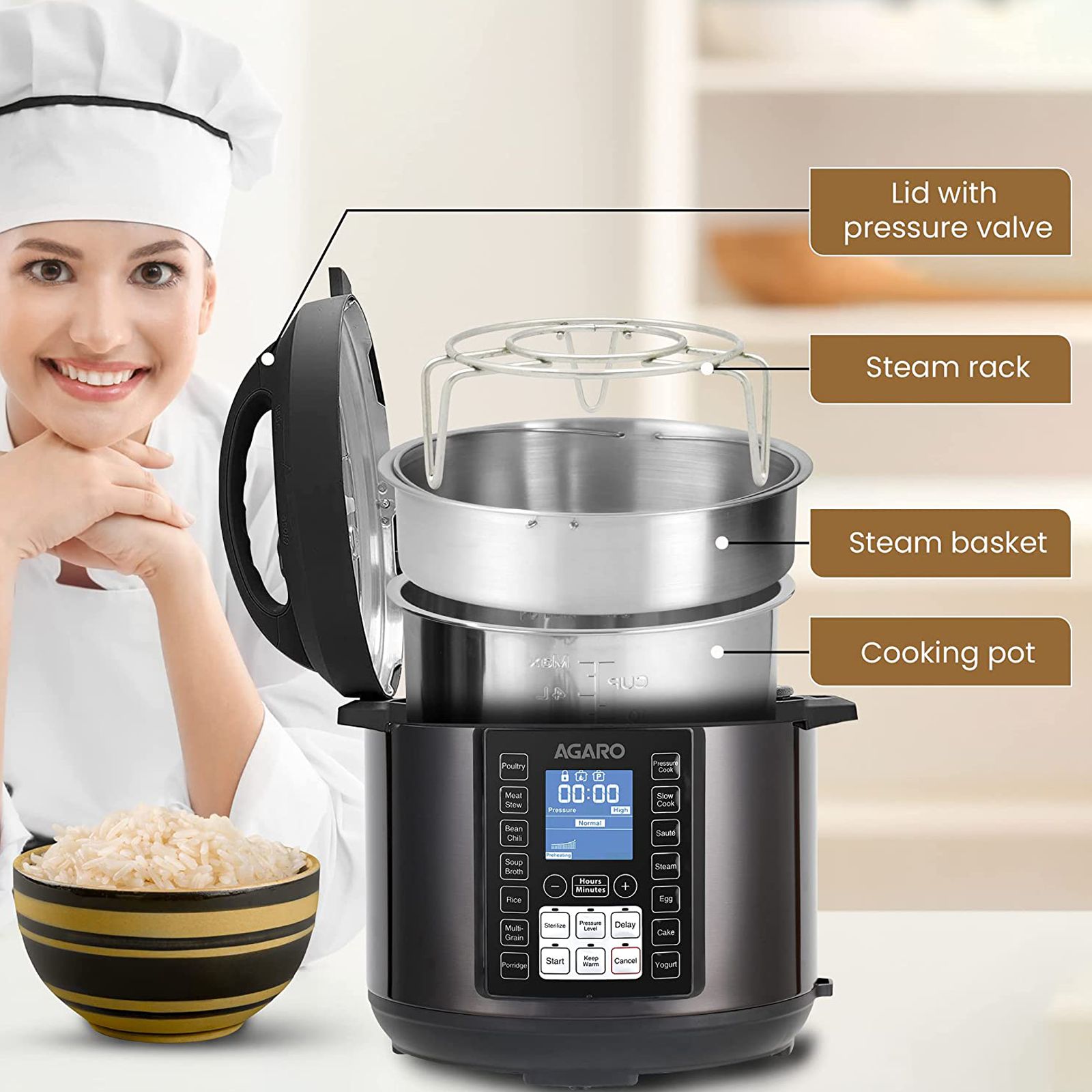 AGARO Imperial 6 Litre Electric Pressure Cooker with Keep Warm Function (Black)_11