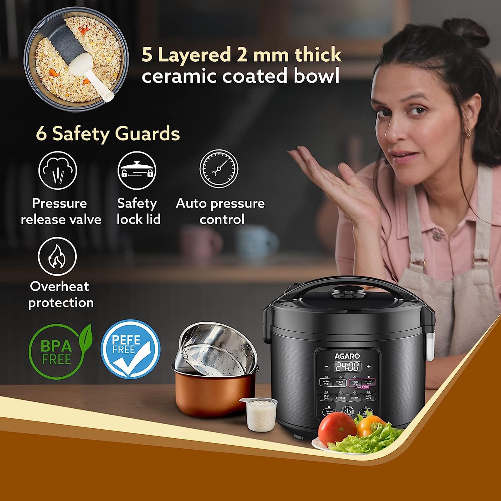 AGARO Regal 3 Litre Electric Rice Cooker with Overheat Protection (Black) AGARO Regal 3 Litre Electric Rice Cooker with Overheat Protection (Black)_5