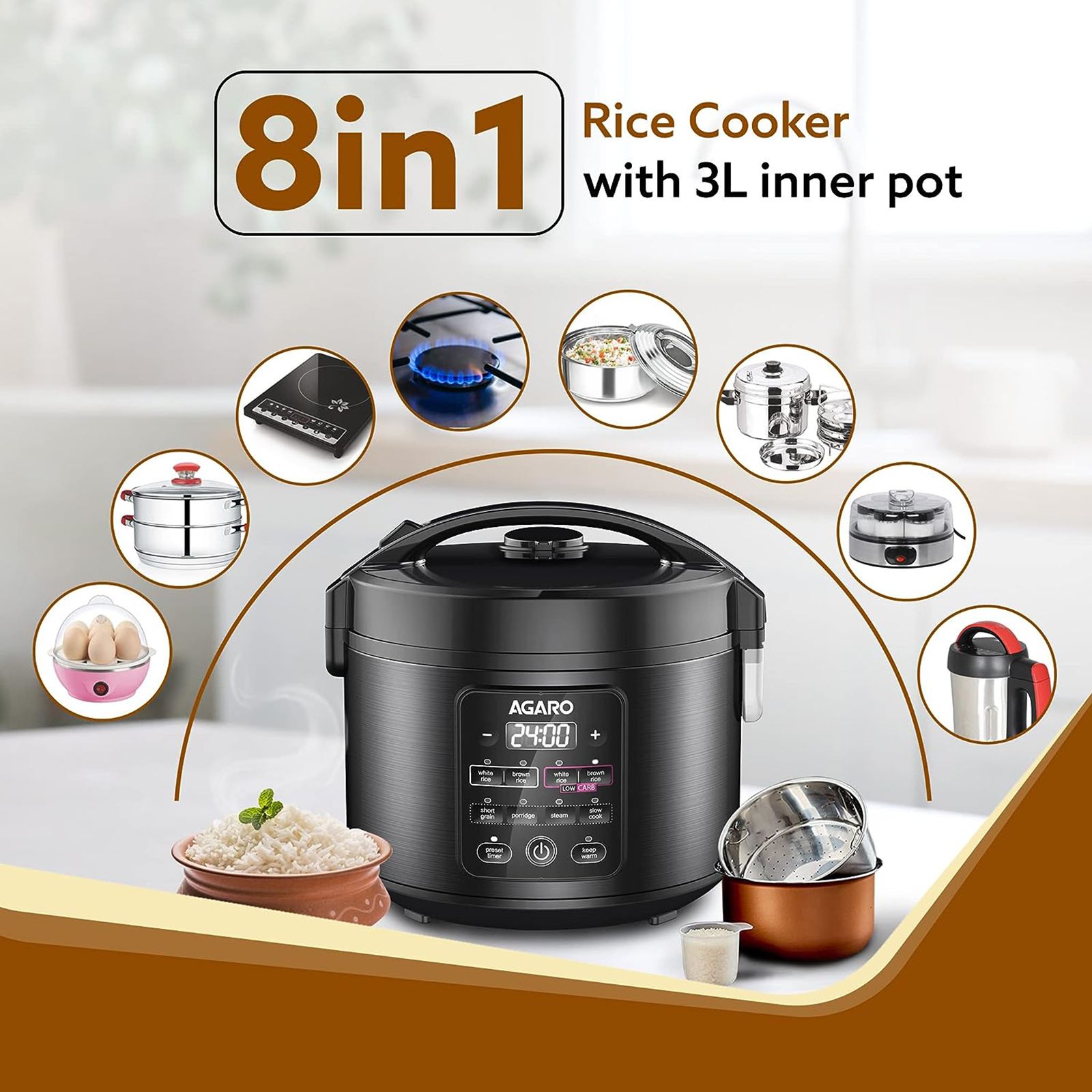 AGARO Regal 3 Litre Electric Rice Cooker with Overheat Protection (Black) AGARO Regal 3 Litre Electric Rice Cooker with Overheat Protection (Black)_6