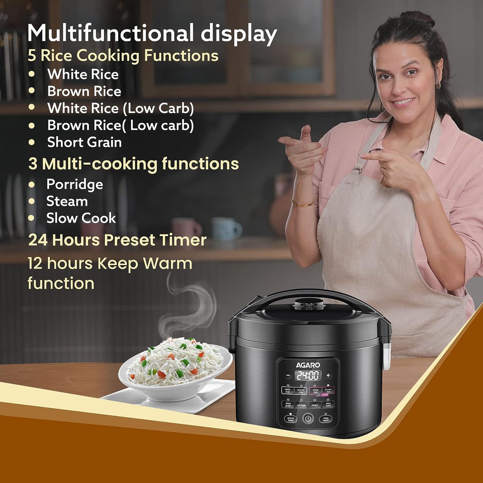 AGARO Regal 3 Litre Electric Rice Cooker with Overheat Protection (Black) AGARO Regal 3 Litre Electric Rice Cooker with Overheat Protection (Black)_8