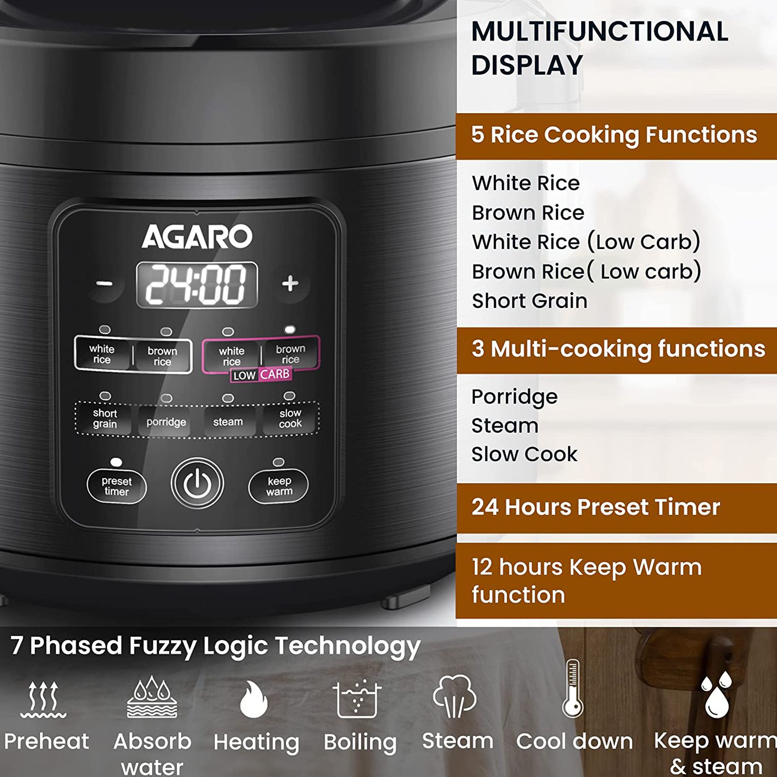 AGARO Regal 3 Litre Electric Rice Cooker with Overheat Protection (Black) AGARO Regal 3 Litre Electric Rice Cooker with Overheat Protection (Black)_9