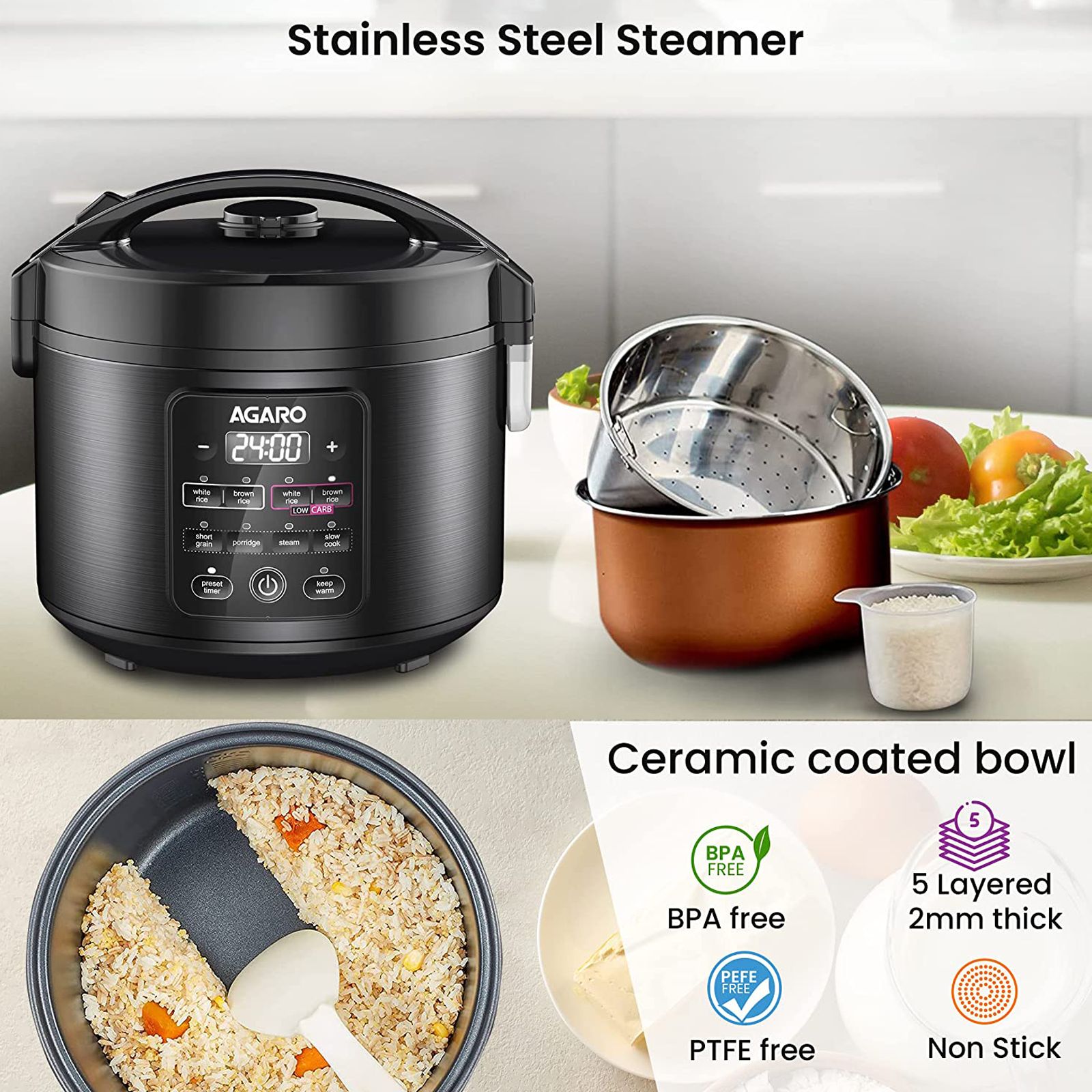 AGARO Regal 3 Litre Electric Rice Cooker with Overheat Protection (Black) AGARO Regal 3 Litre Electric Rice Cooker with Overheat Protection (Black)_10